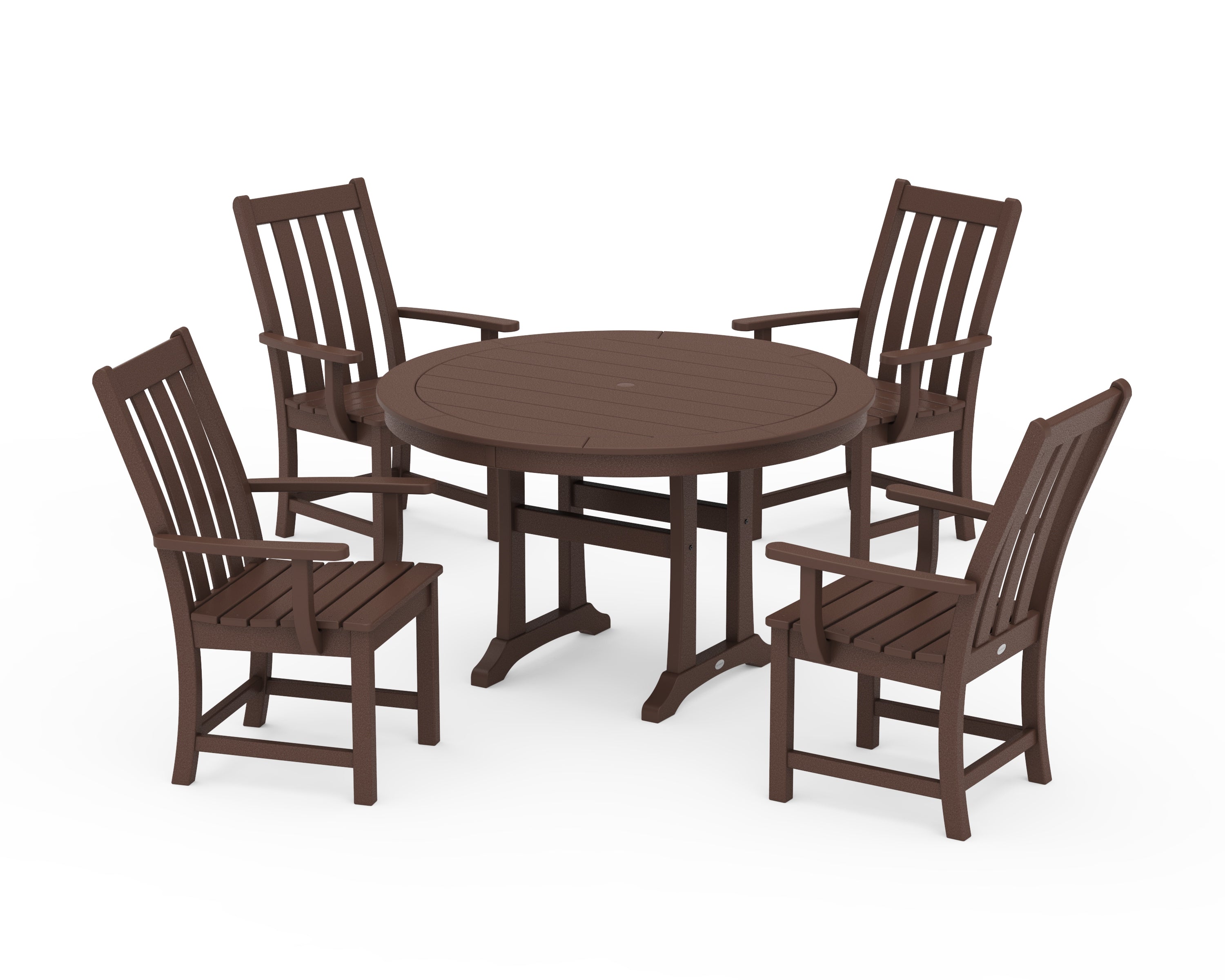 POLYWOOD Vineyard 5-Piece Round Dining Set with Trestle Legs in Mahogany