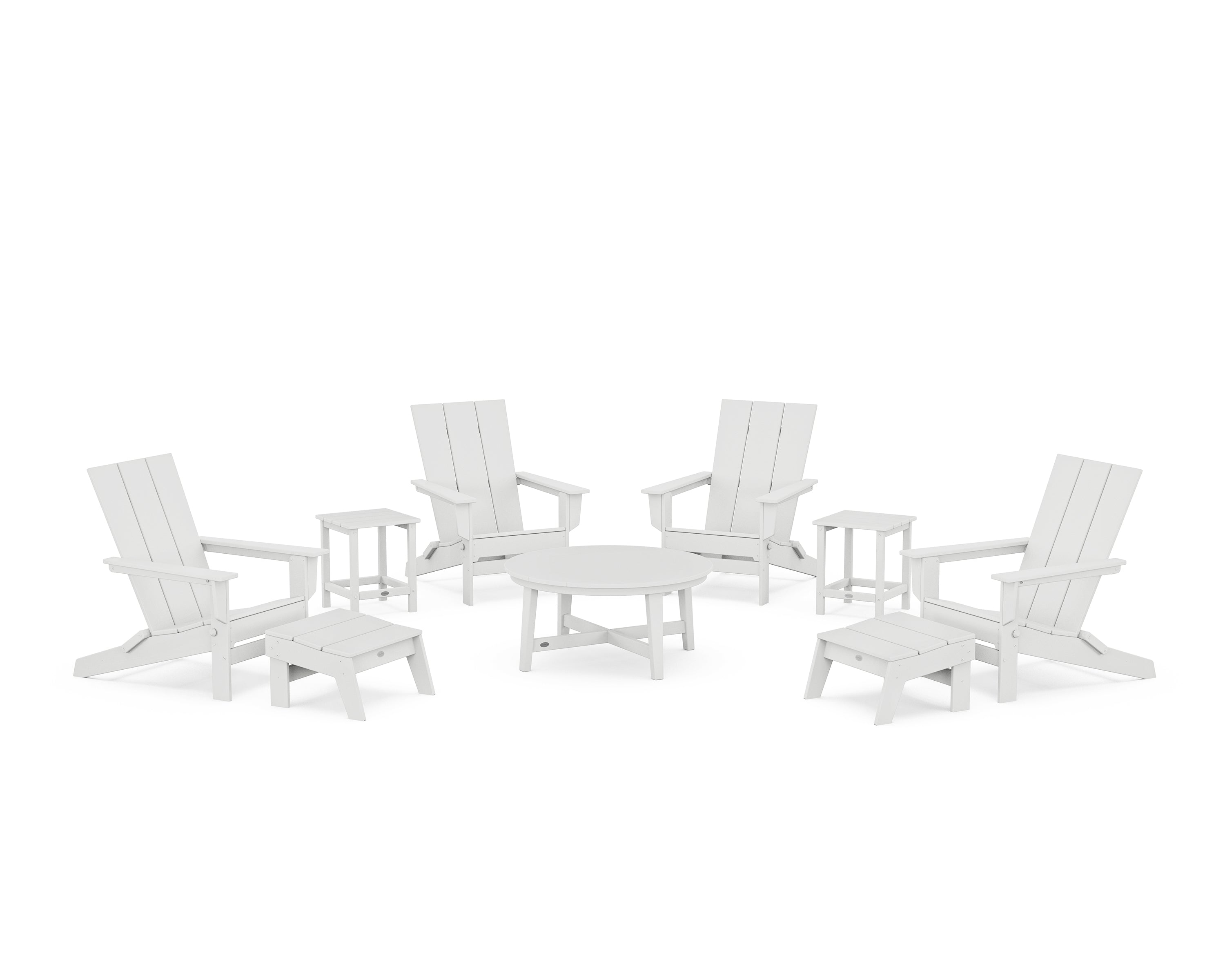 POLYWOOD® Modern Studio Folding Adirondack 9-Piece Conversation Set in White