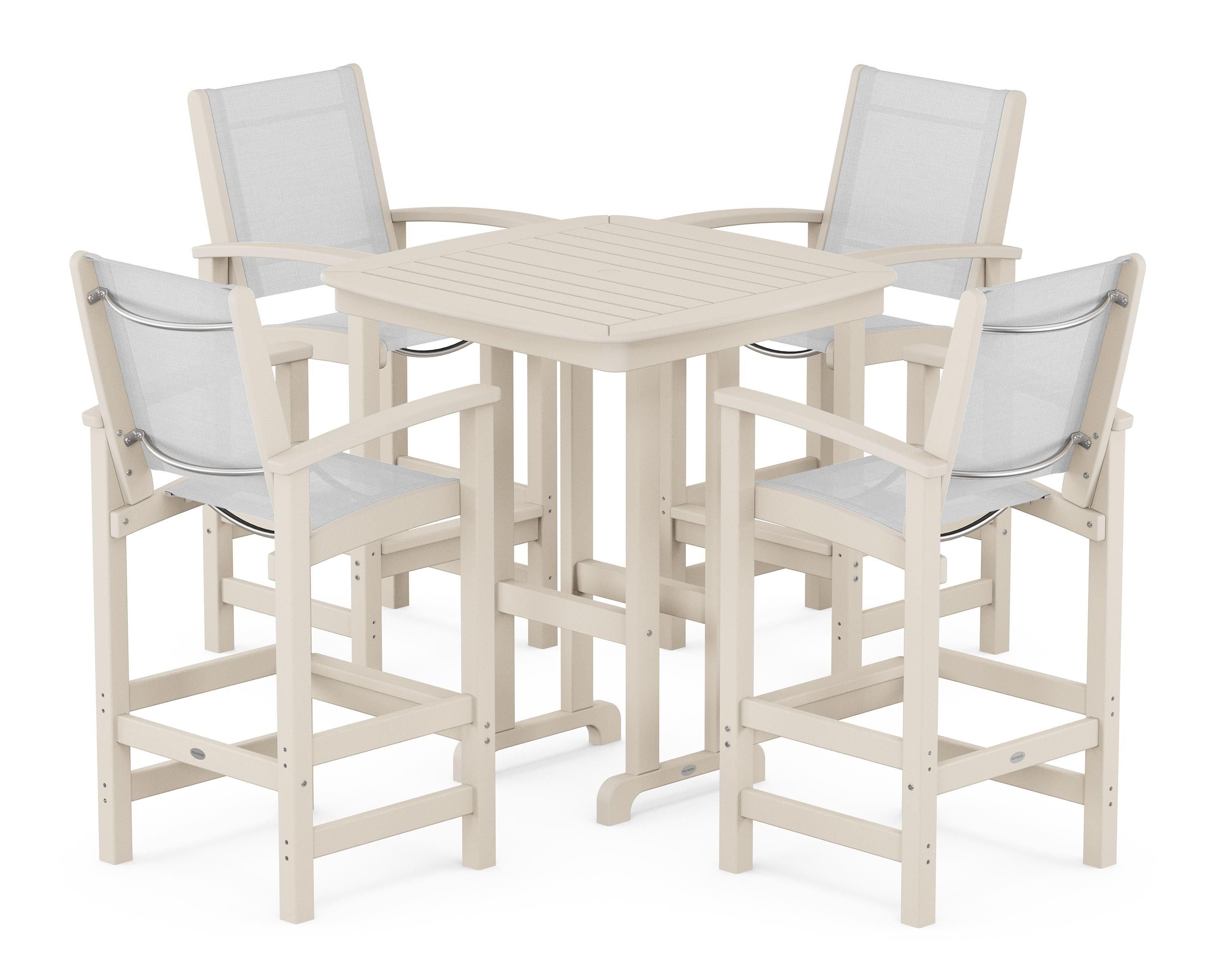 POLYWOOD Coastal 5-Piece Bar Set in Sand / White Sling
