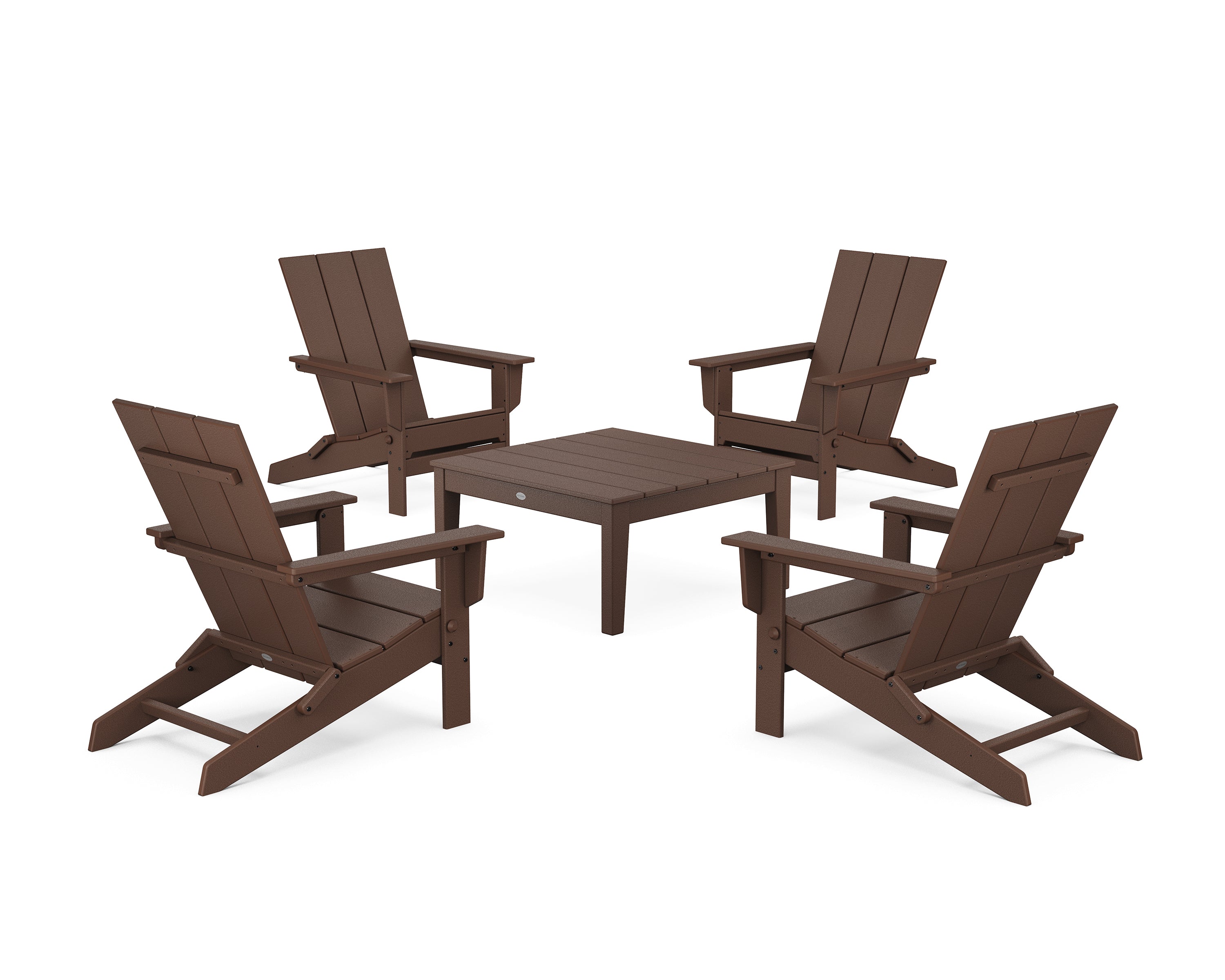 POLYWOOD 5-Piece Modern Studio Folding Adirondack Chair Conversation Group in Mahogany