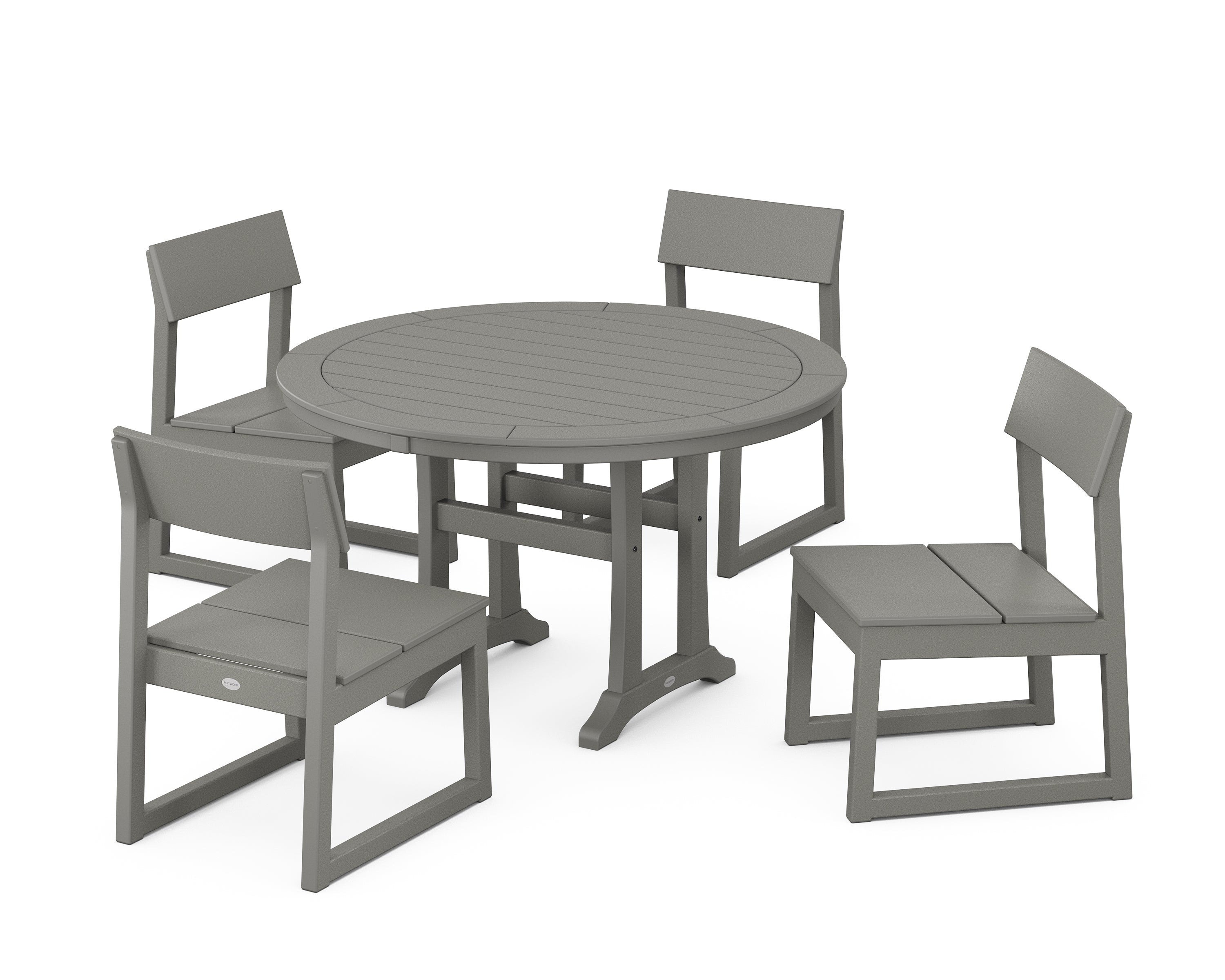 POLYWOOD® EDGE Side Chair 5-Piece Round Dining Set With Trestle Legs in Slate Grey