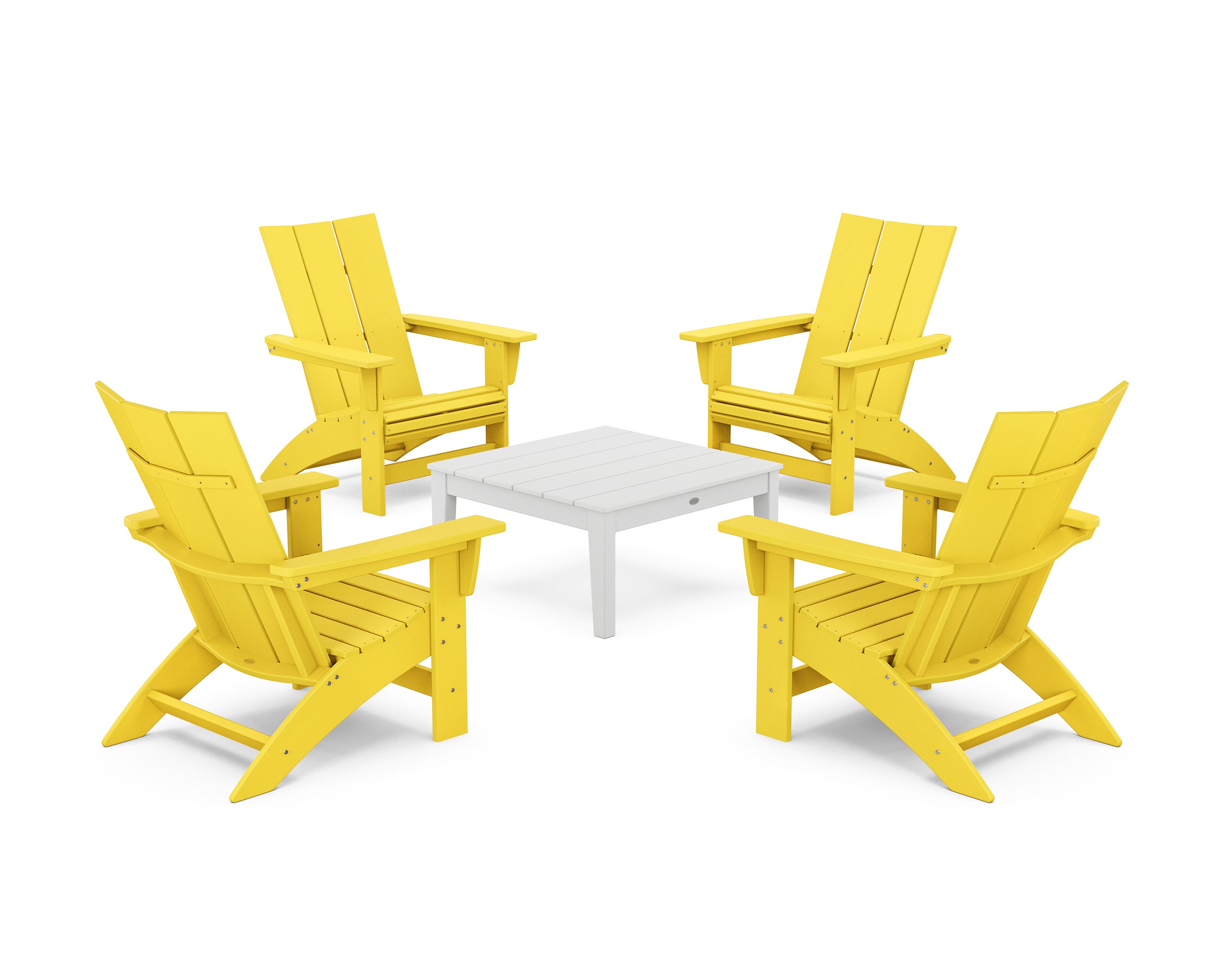 POLYWOOD 5-Piece Modern Grand Adirondack Chair Conversation Group in Lemon / White