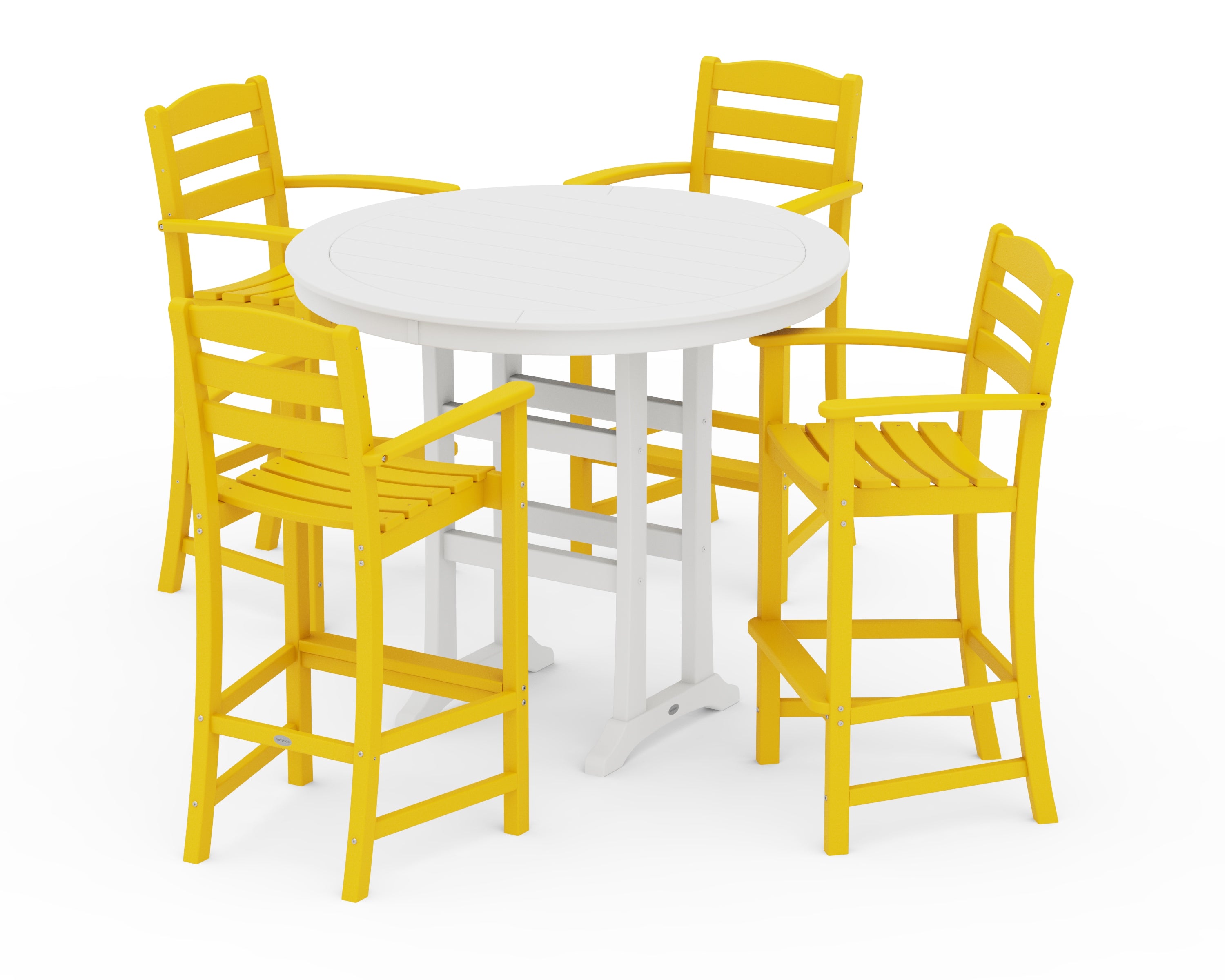 POLYWOOD La Casa Café 5-Piece Bar Dining Set in Lemon / White