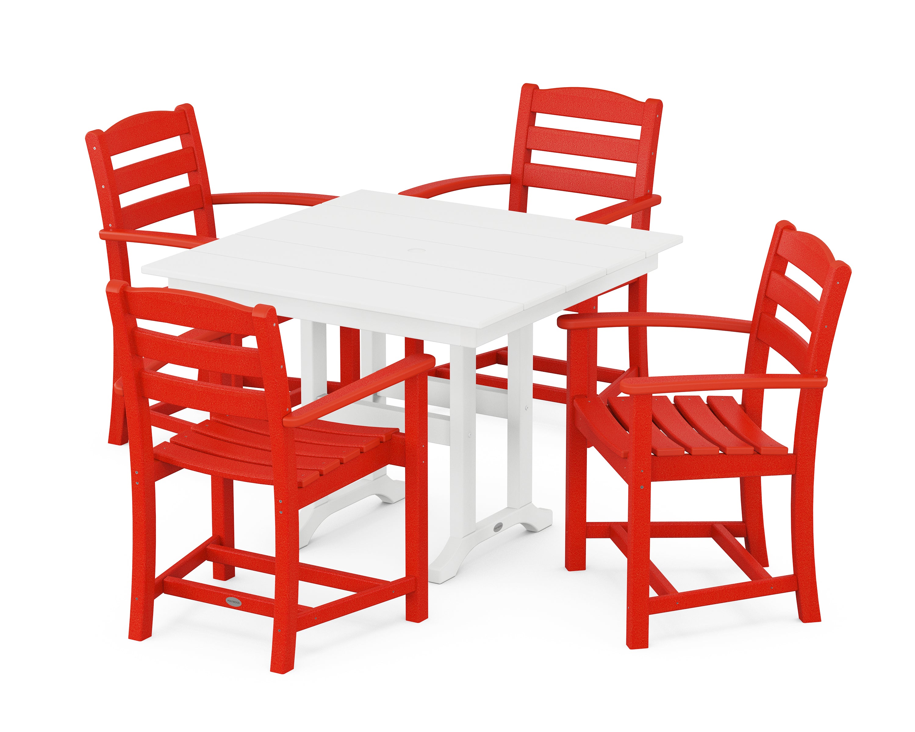 POLYWOOD La Casa Café 5-Piece Farmhouse Dining Set in Sunset Red / White