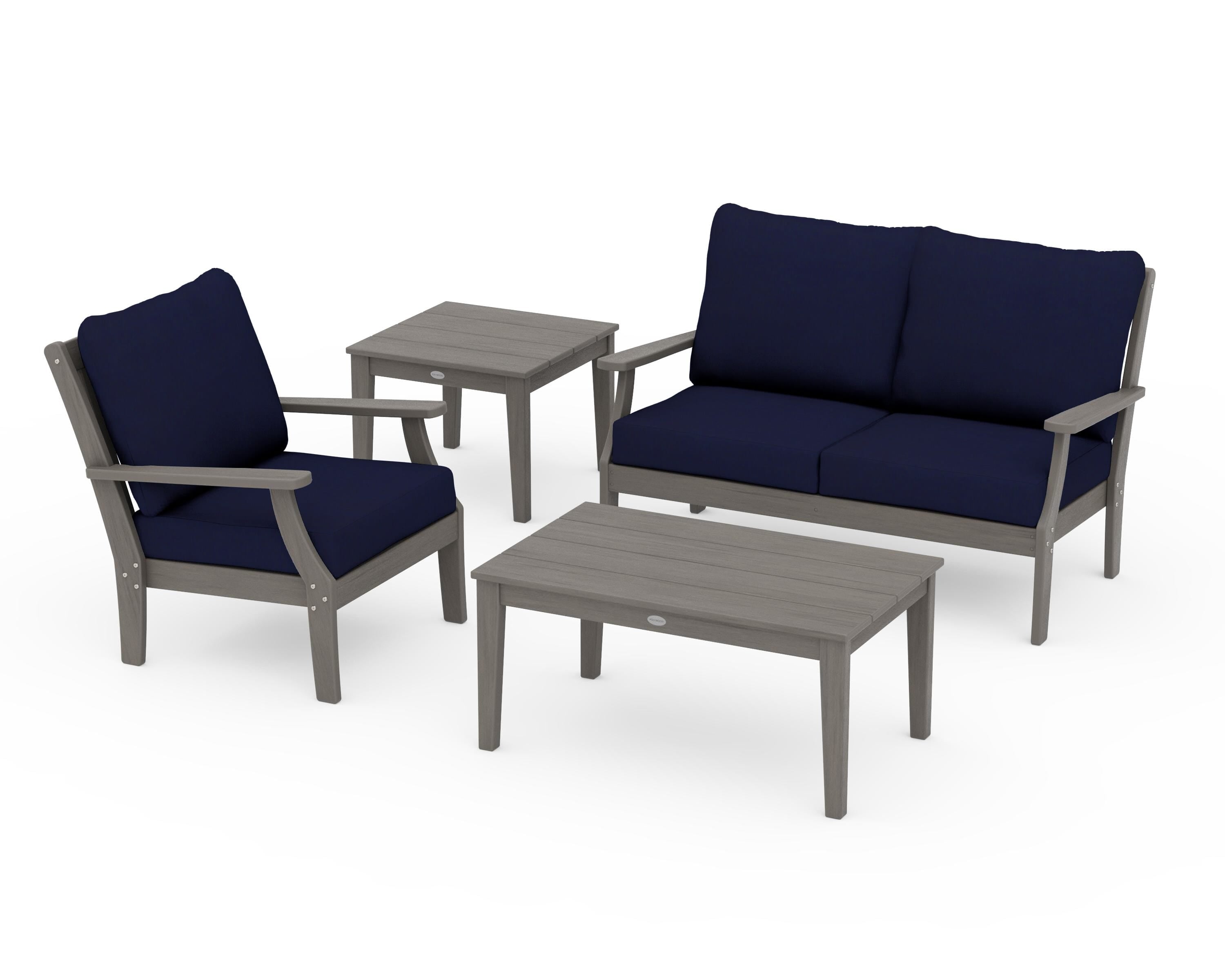 POLYWOOD Braxton 4-Piece Deep Seating Set in Driftwood / Navy