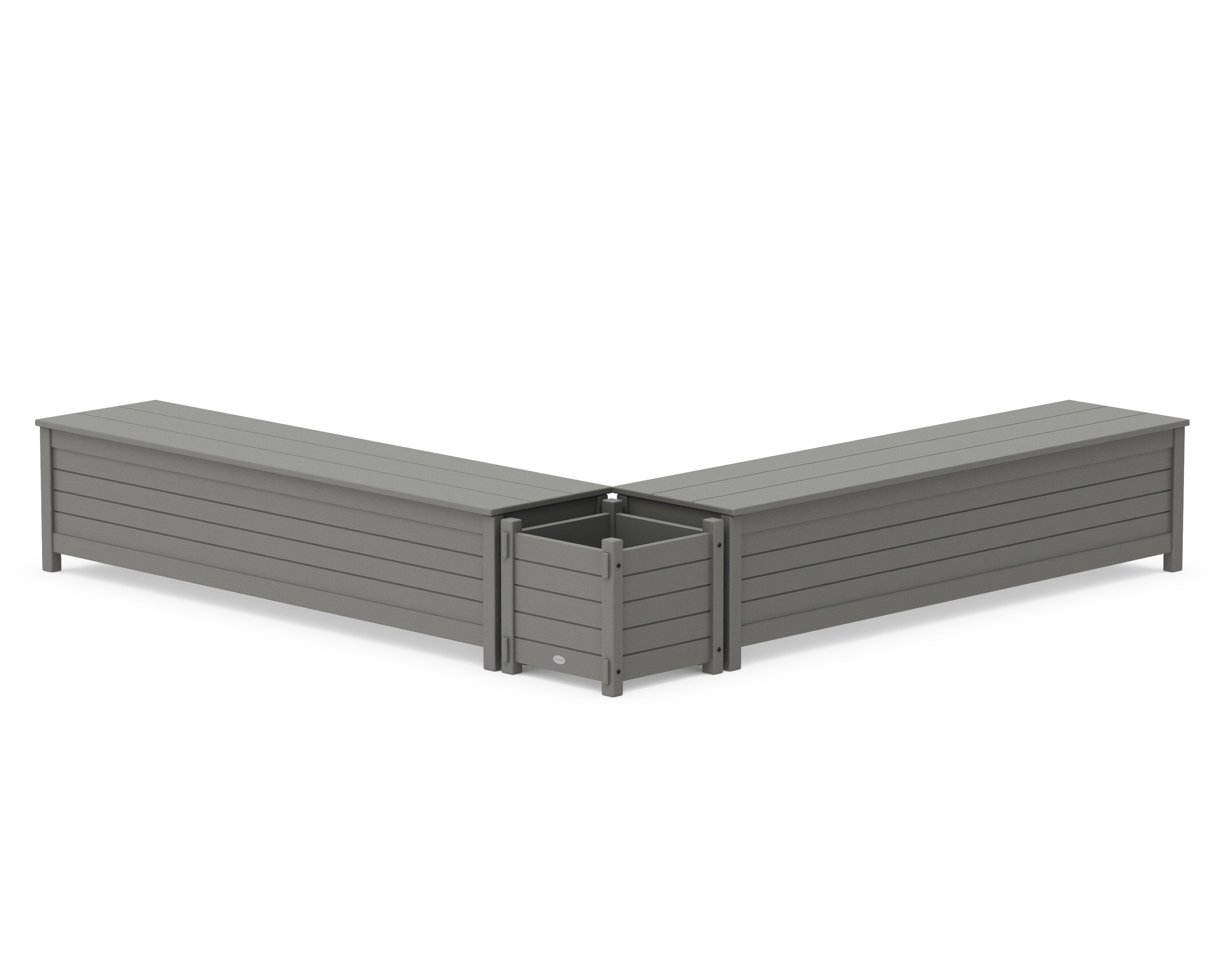 POLYWOOD 72" Nautical L- Shaped Planter Storage Bench Set in Slate Grey