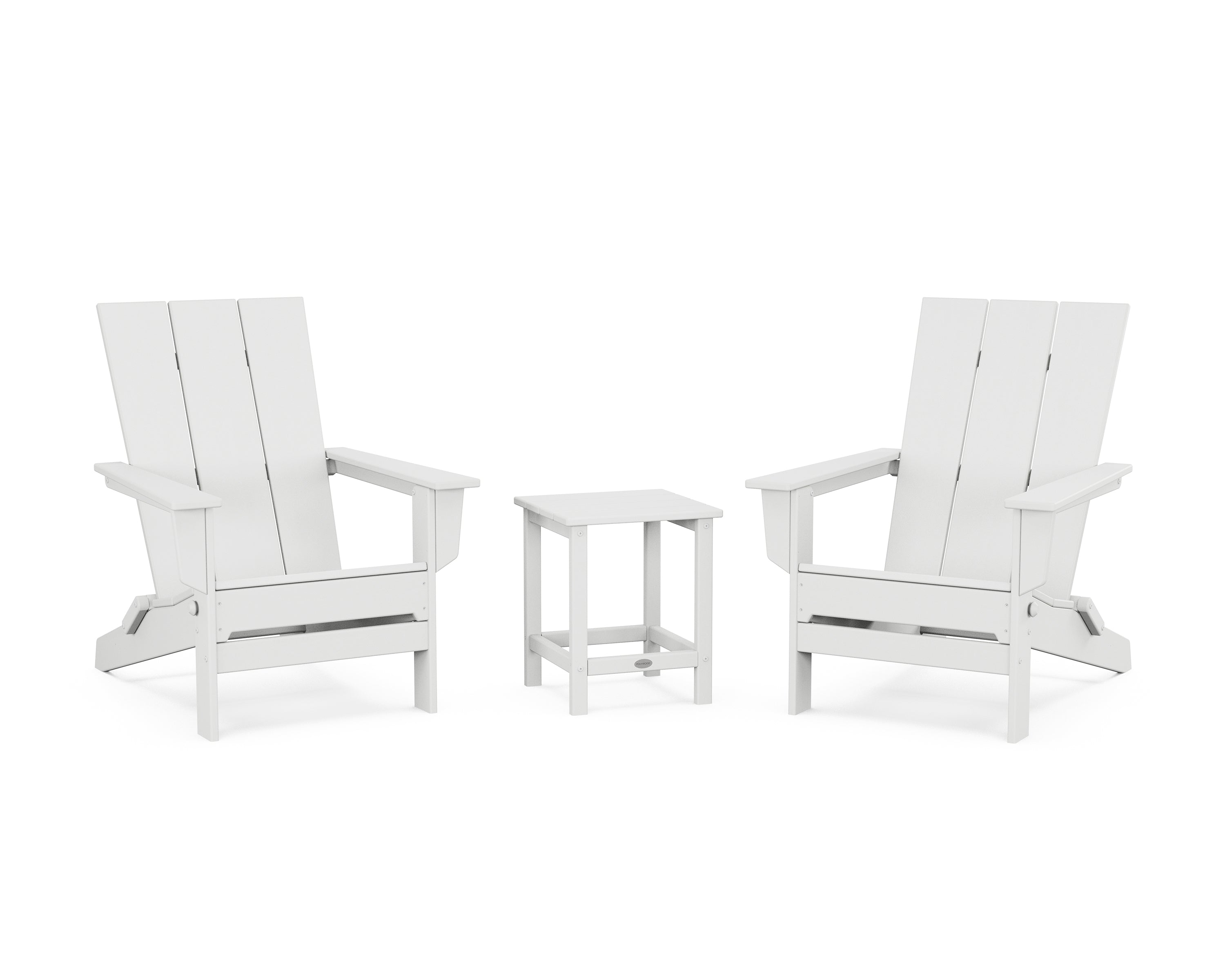 POLYWOOD 3-Piece Modern Studio Folding Adirondack Set in White