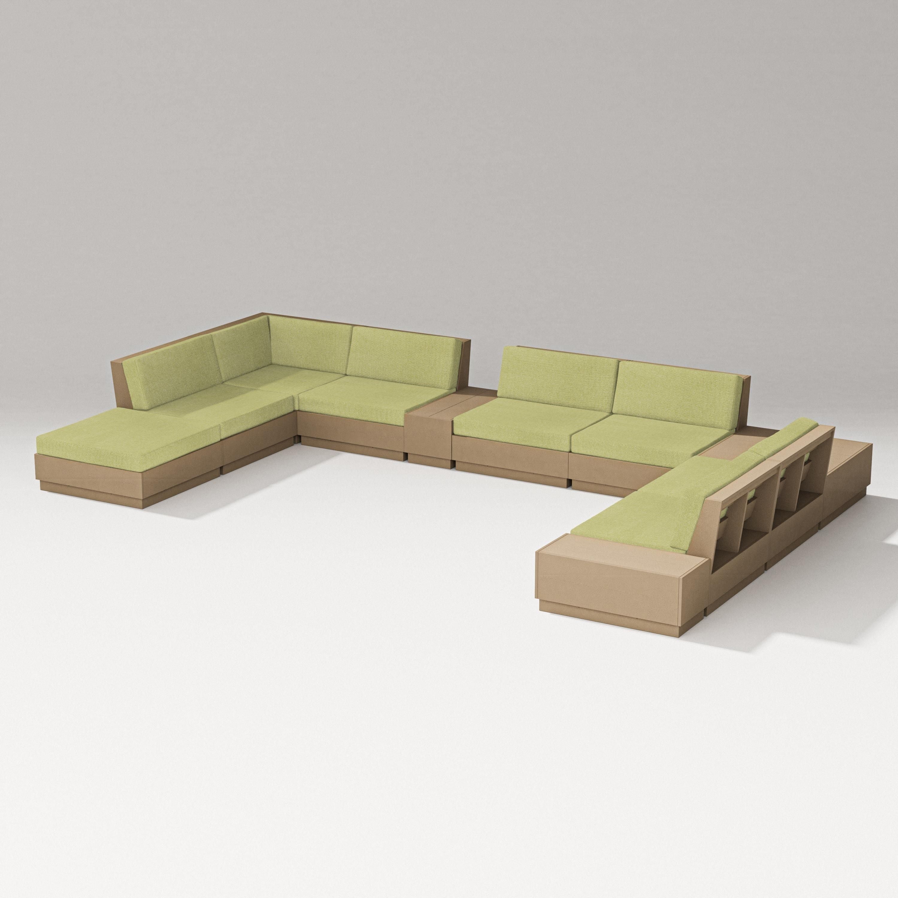 PW Designer Series Elevate 11-Piece Conversation Sectional Set in Vintage Sahara / Chartreuse Boucle