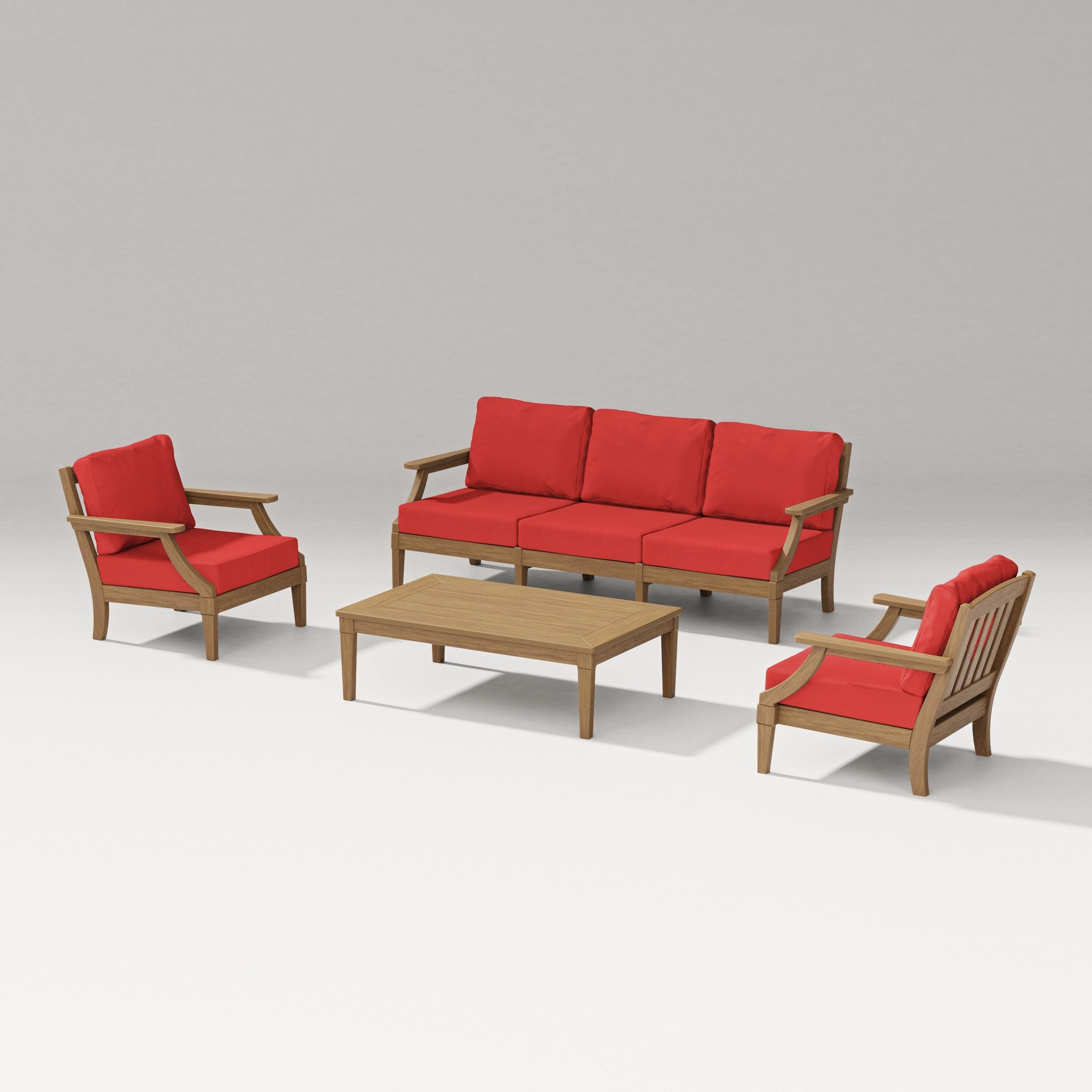 PW Designer Series Estate 4-Piece Lounge Sofa Set in Natural / Crimson Linen