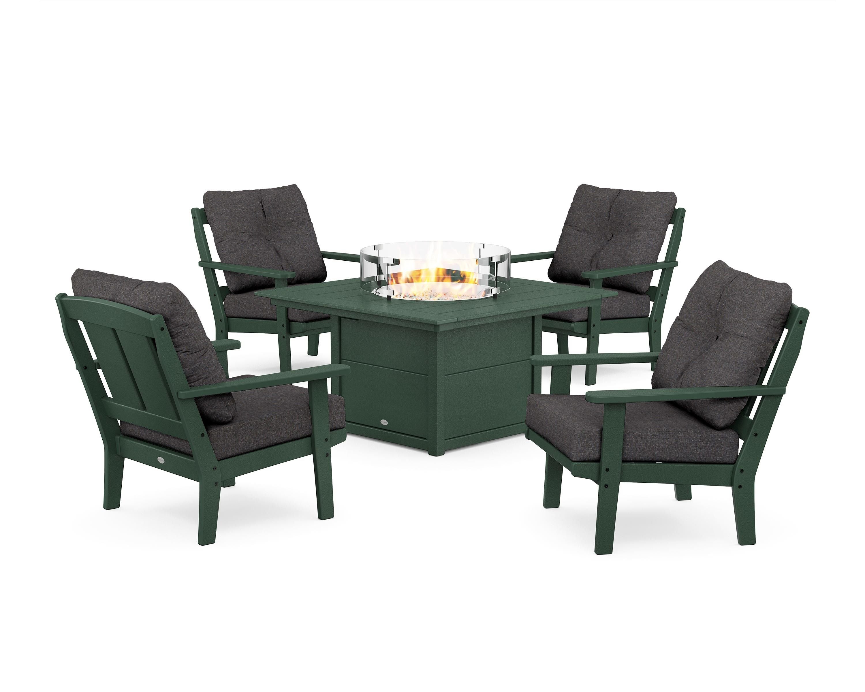 POLYWOOD Mission 5-Piece Deep Seating Set with Fire Pit Table in Green / Ash Charcoal