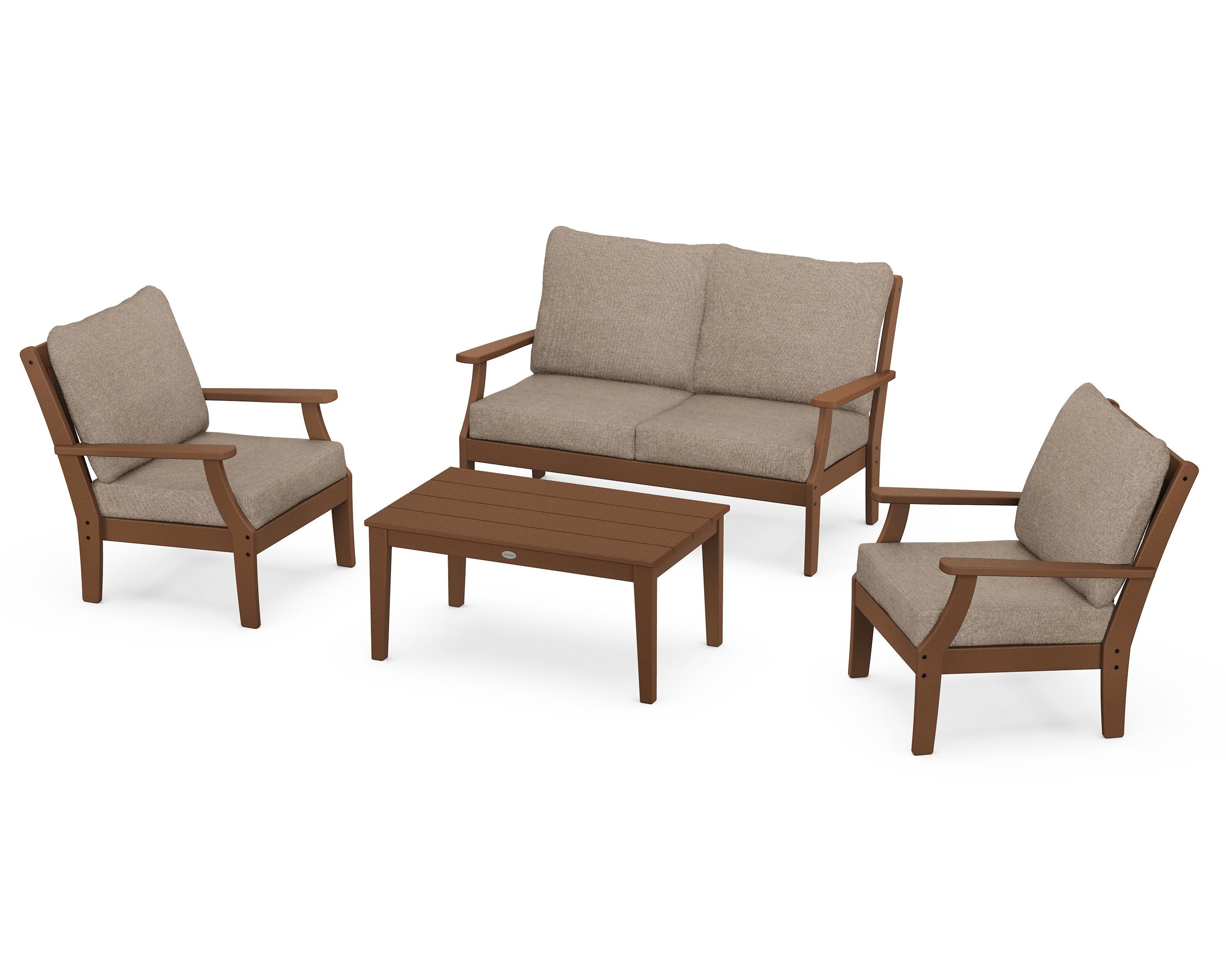 POLYWOOD Braxton 4-Piece Deep Seating Chair Set in Teak / Spiced Burlap