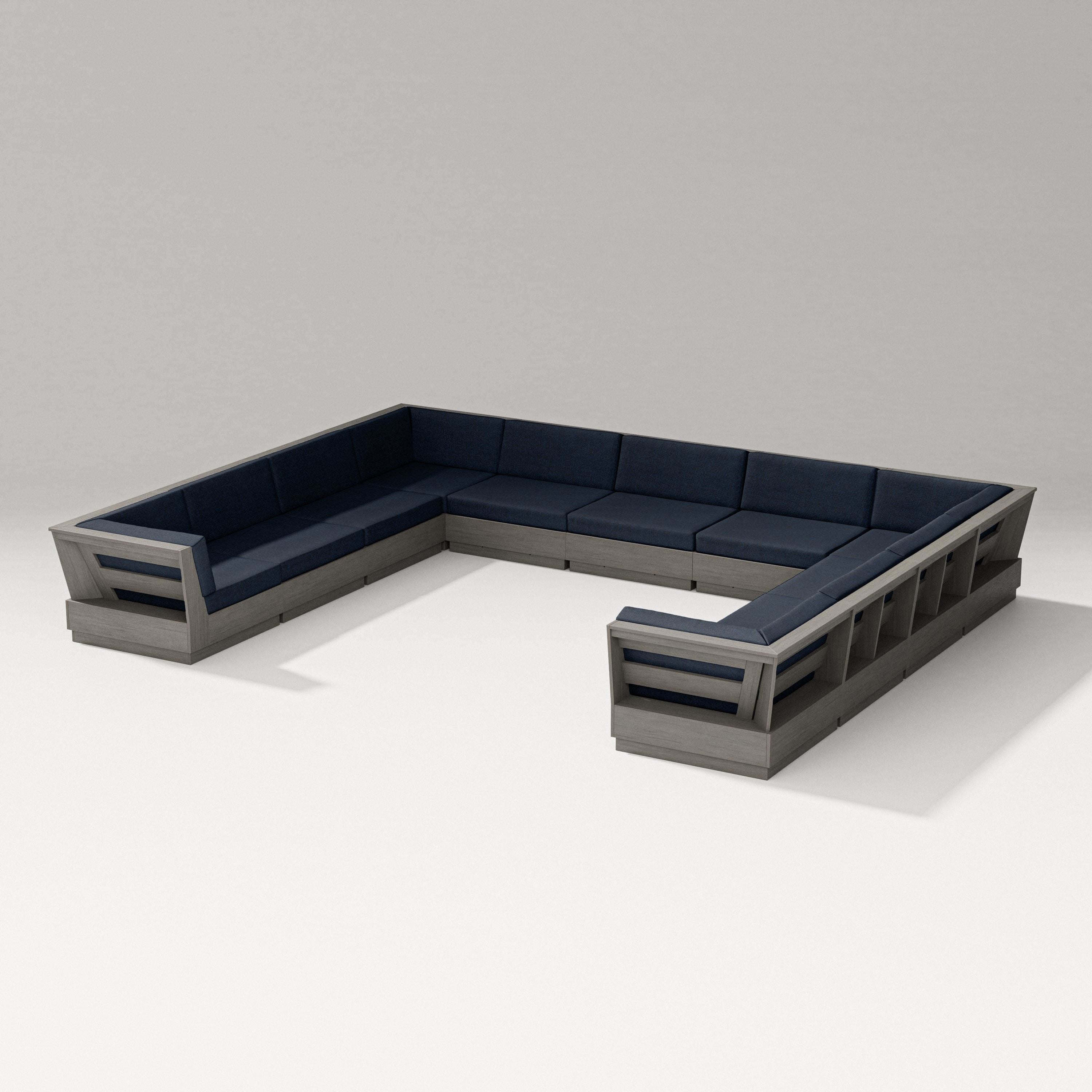 PW Designer Series Elevate Large U-Shaped Sectional in Driftwood / Marine Indigo