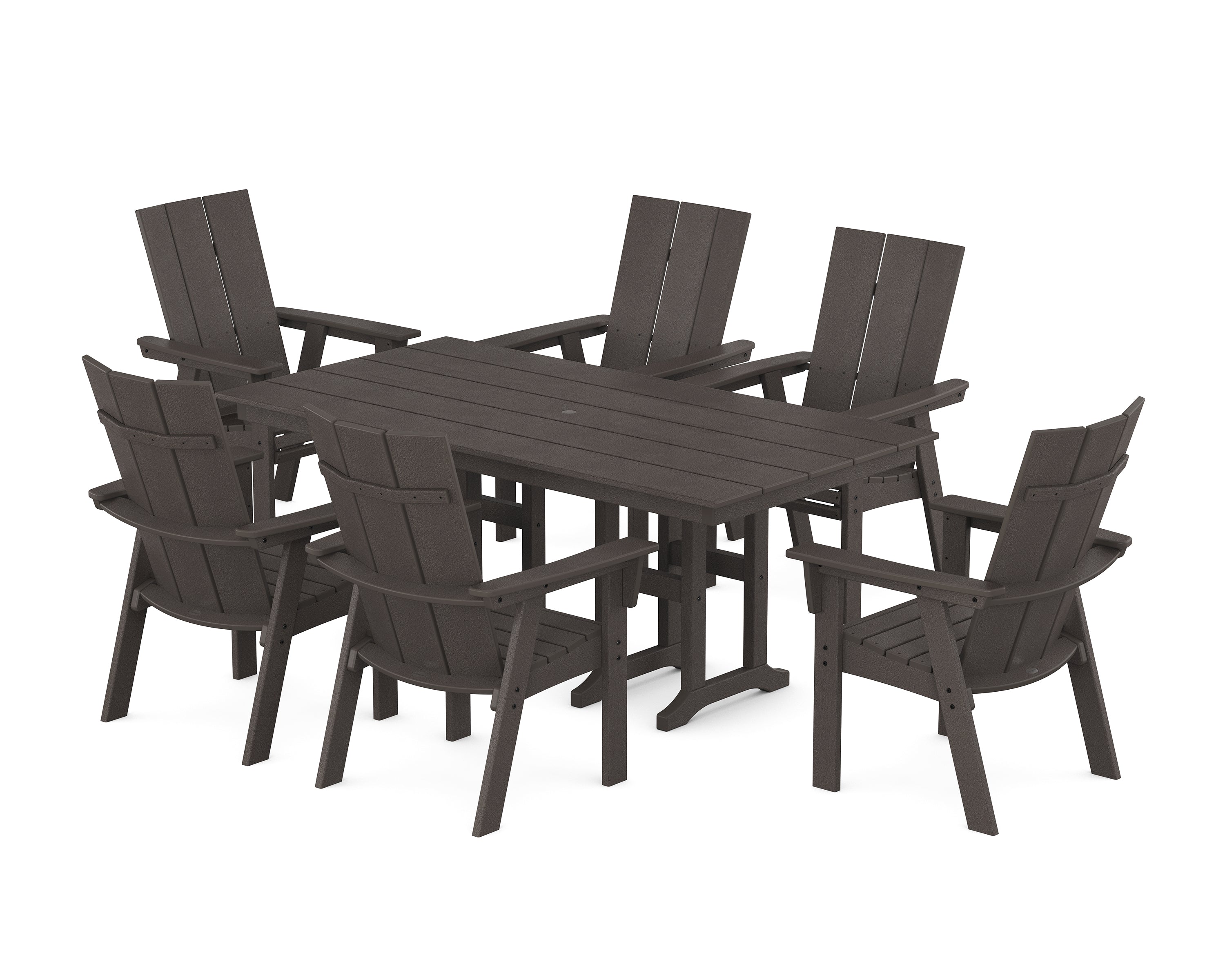 POLYWOOD Modern Curveback Adirondack 7-Piece Farmhouse Dining Set in Vintage Coffee