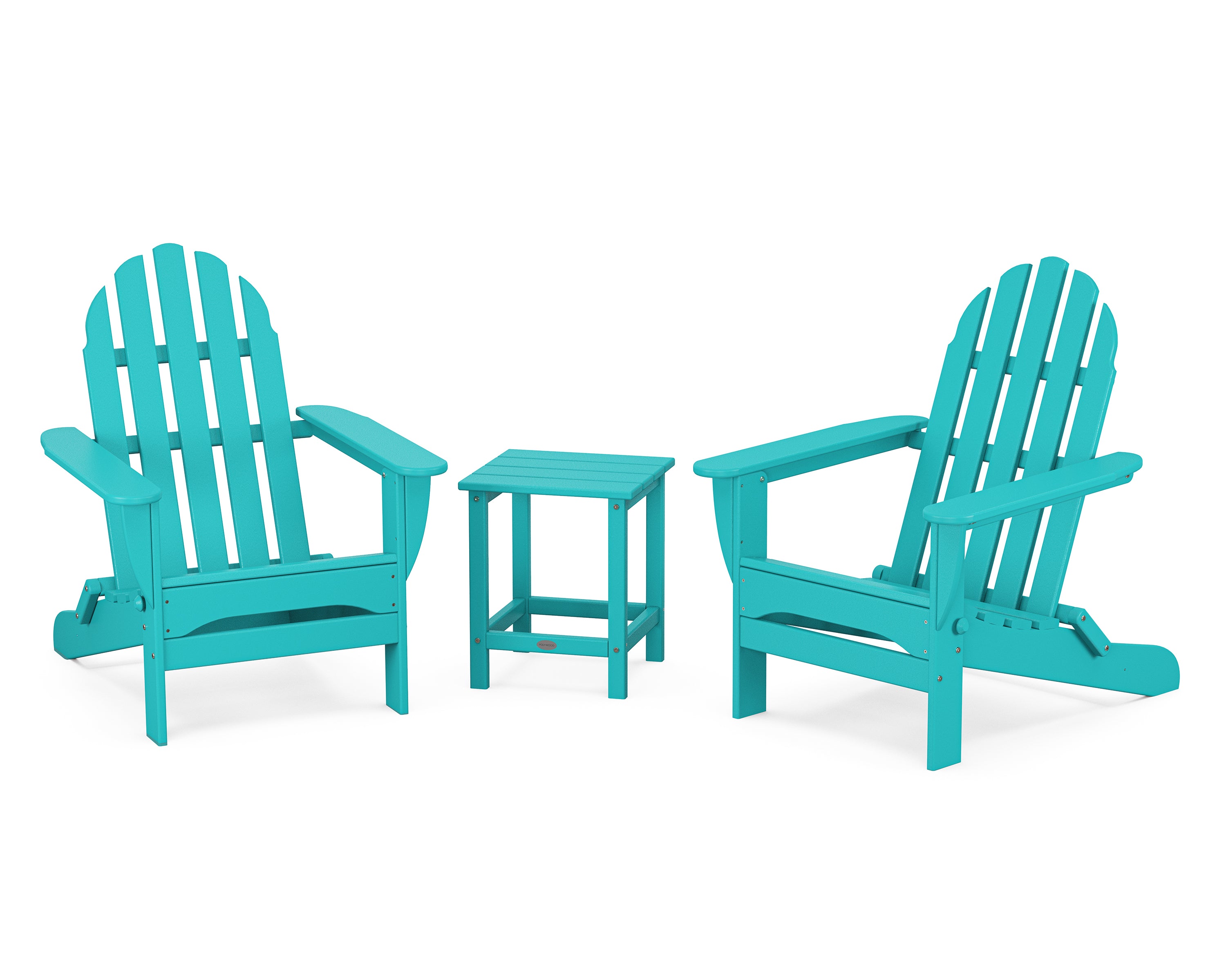 POLYWOOD Classic Folding Adirondack 3-Piece Set with Long Island 18" Side Table in Aruba