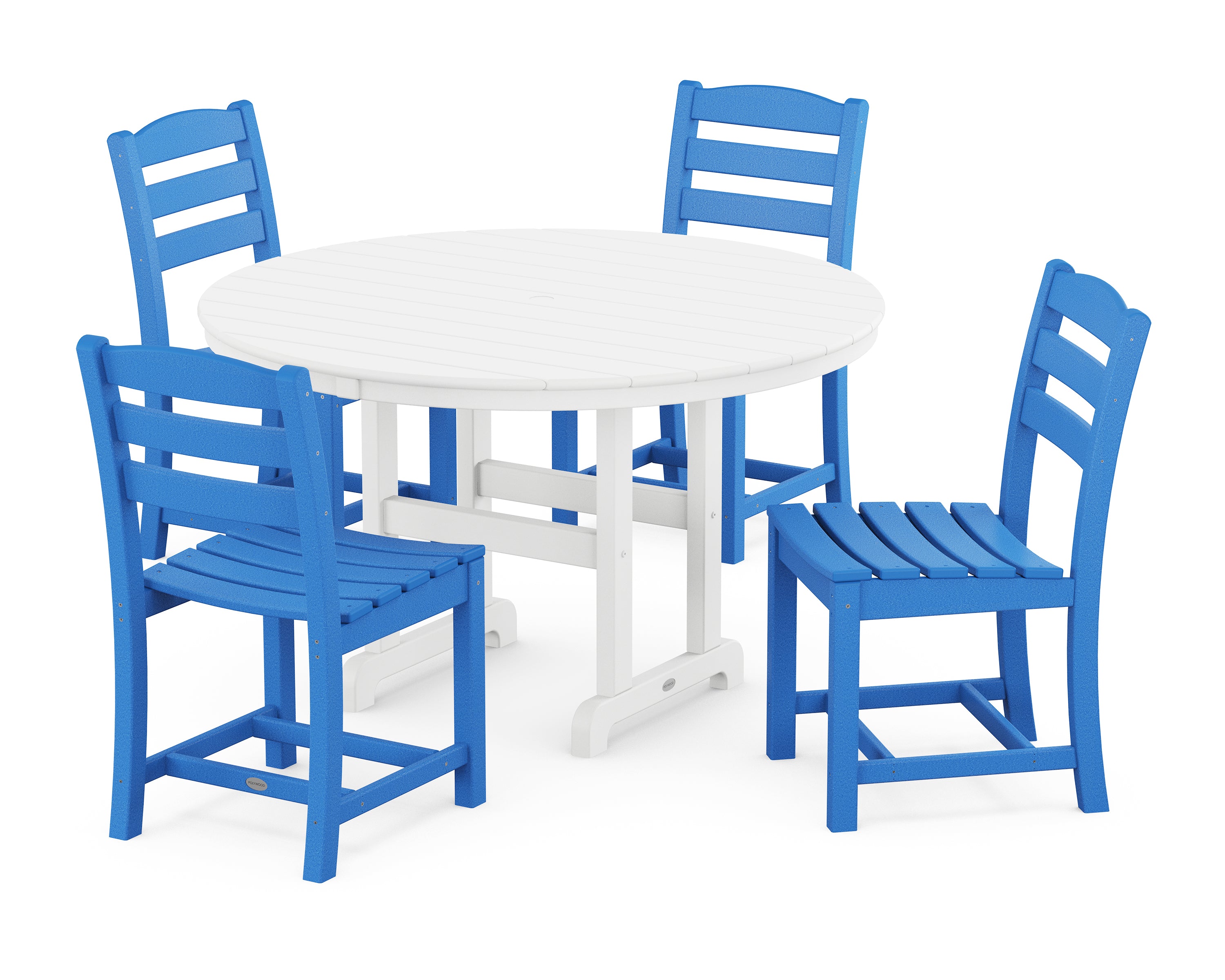POLYWOOD® La Casa Café Side Chair 5-Piece Round Farmhouse Dining Set in Pacific Blue / White