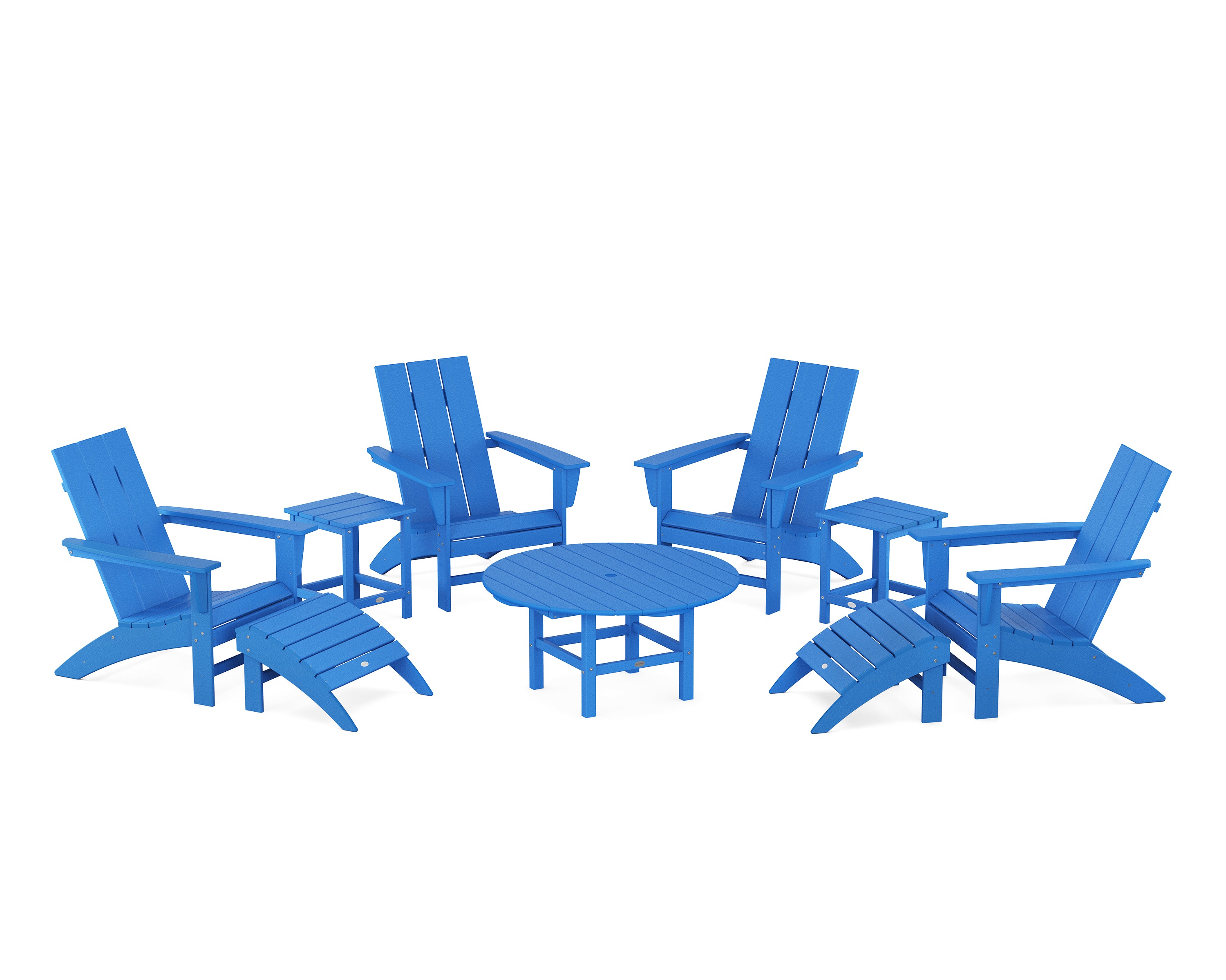 POLYWOOD® Modern Adirondack Chair 9-Piece Conversation Set in Pacific Blue