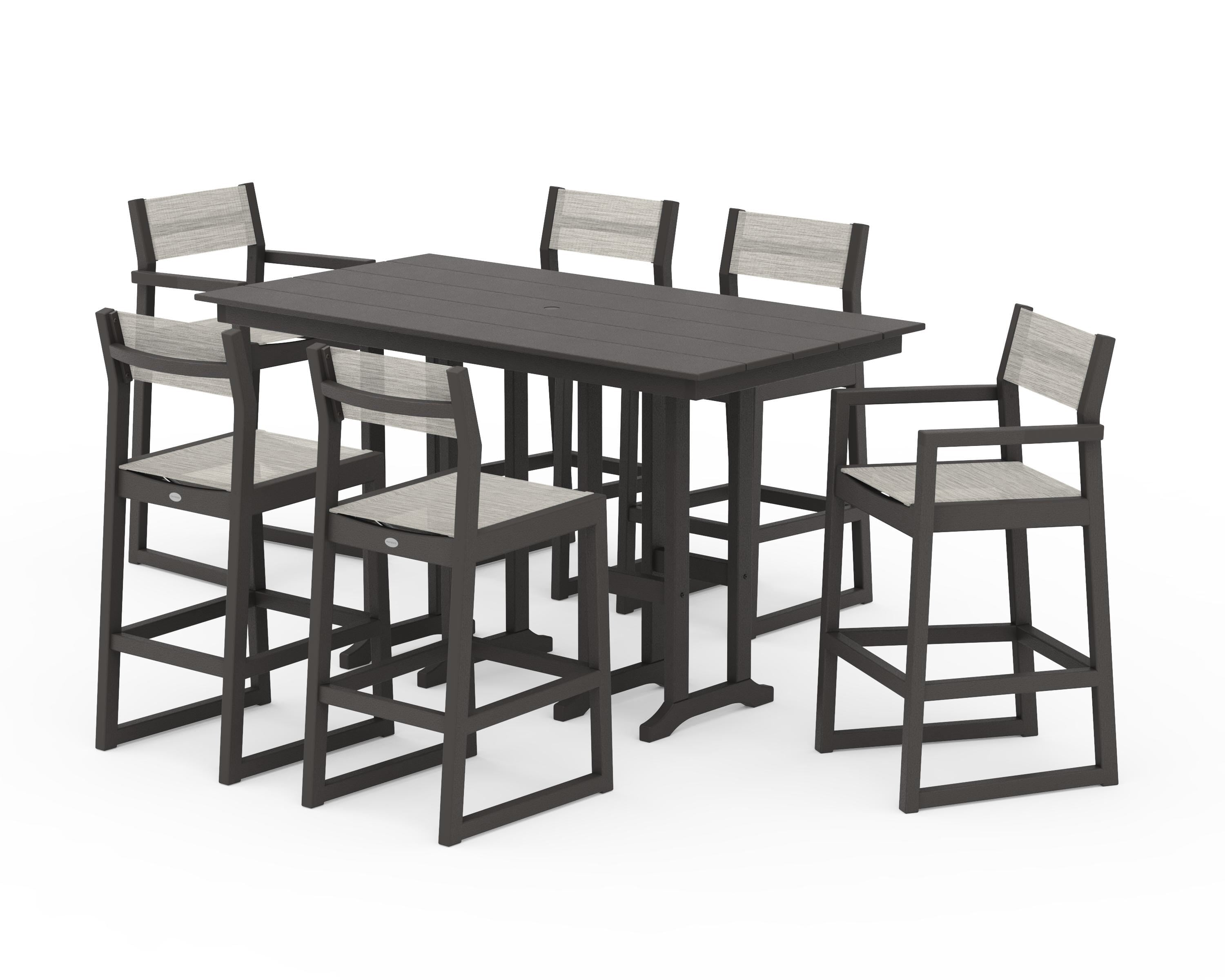 POLYWOOD EDGE Sling 7-Piece Farmhouse Bar Set in Vintage Coffee / Birch Sling