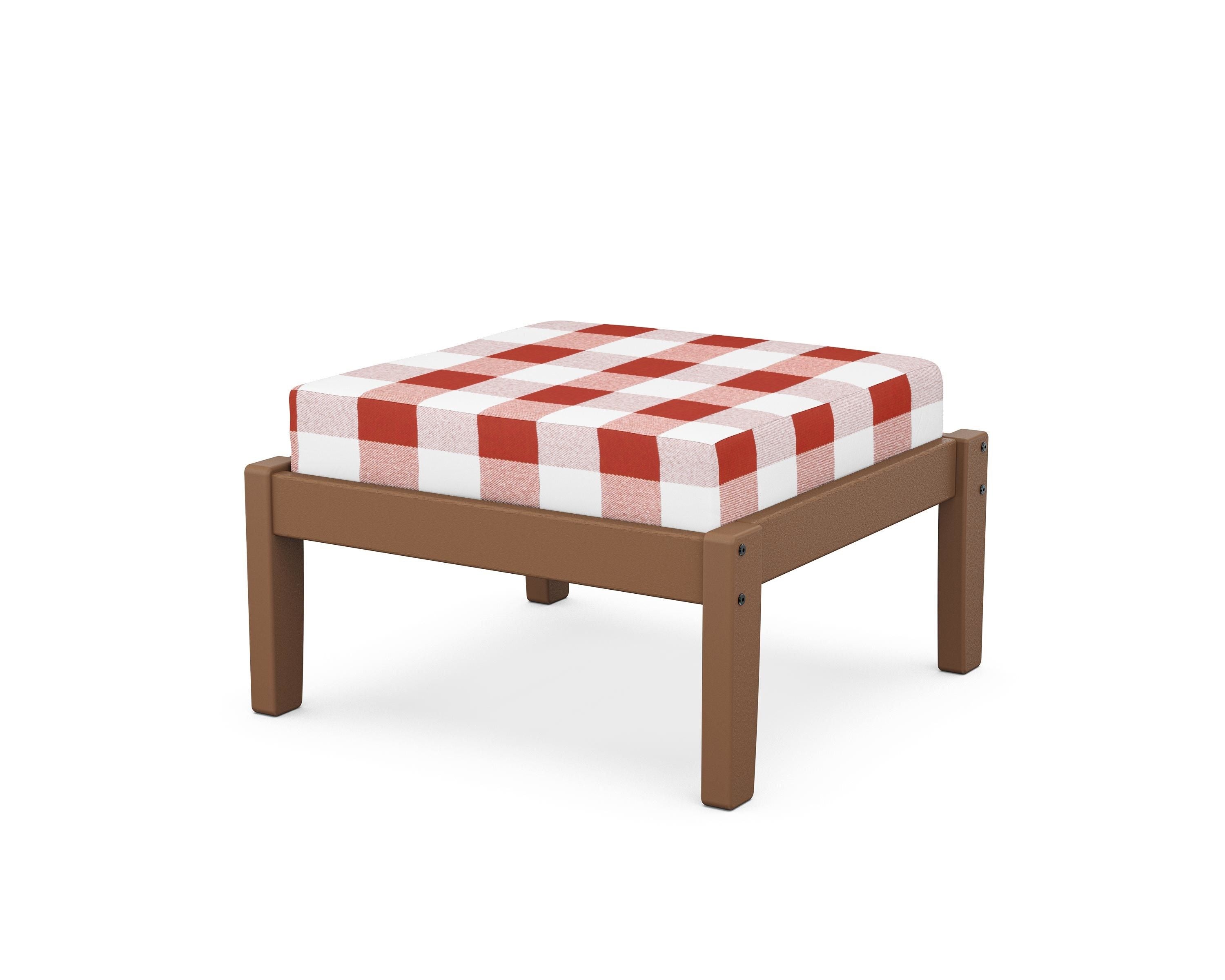Unbranded Deep Seating Ottoman in Teak / Buffalo Plaid Crimson