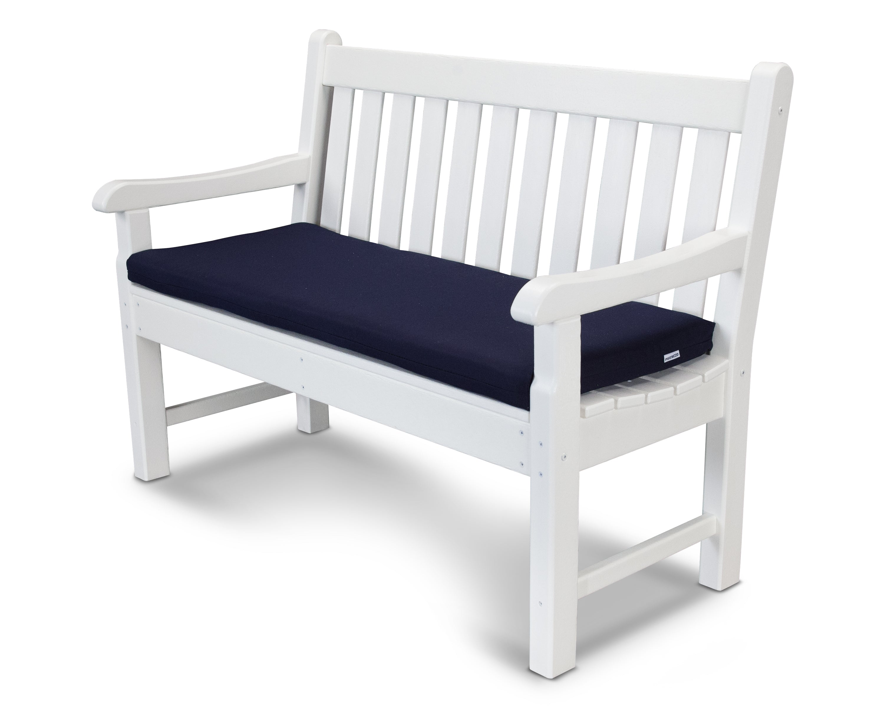 POLYWOOD Rockford 48" Bench with Seat Cushion in White / Navy