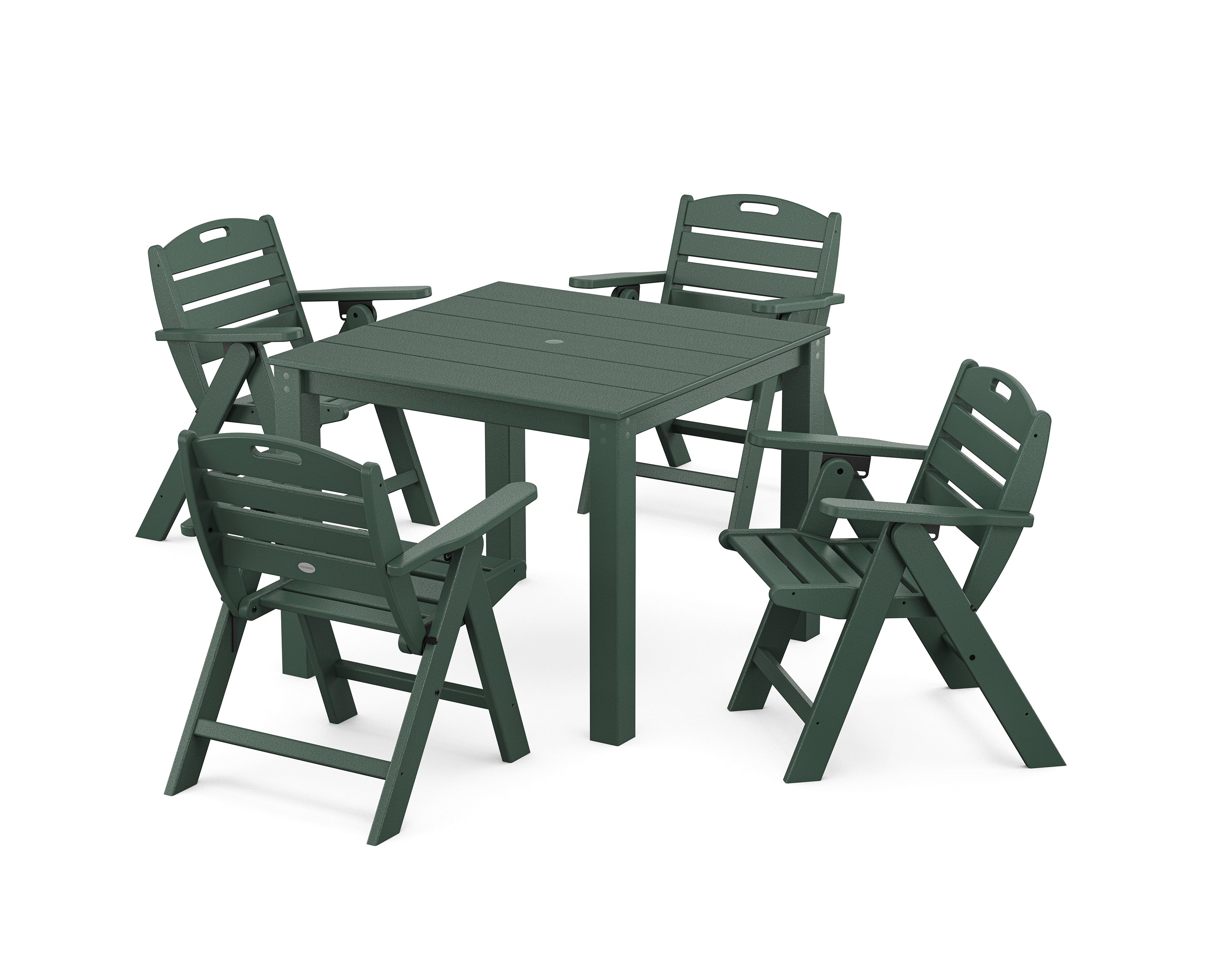 POLYWOOD Nautical Folding Lowback Chair 5-Piece Parsons Dining Set in Green