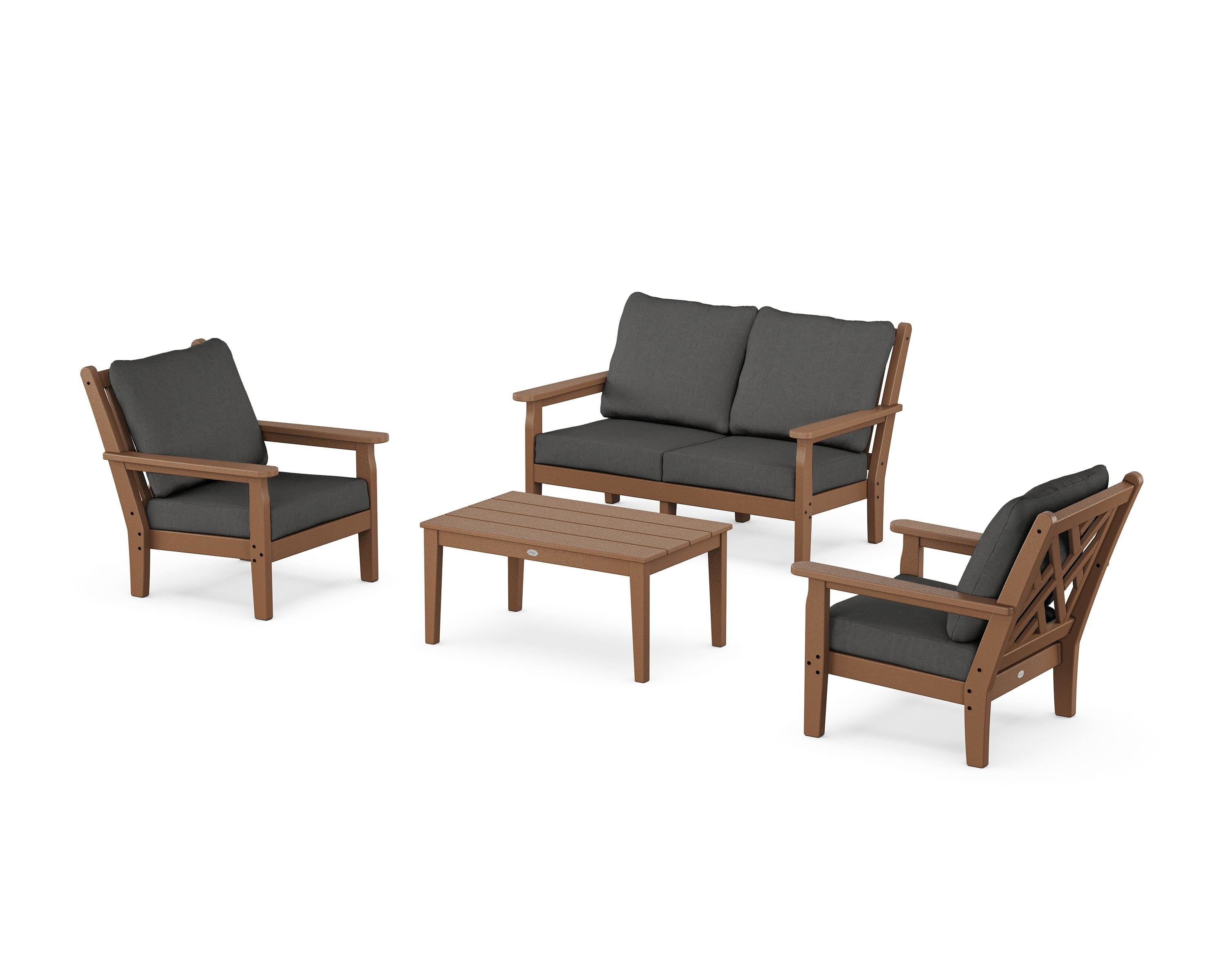 POLYWOOD Chippendale 4-Piece Deep Seating Set with Loveseat in Teak / Spectrum Carbon