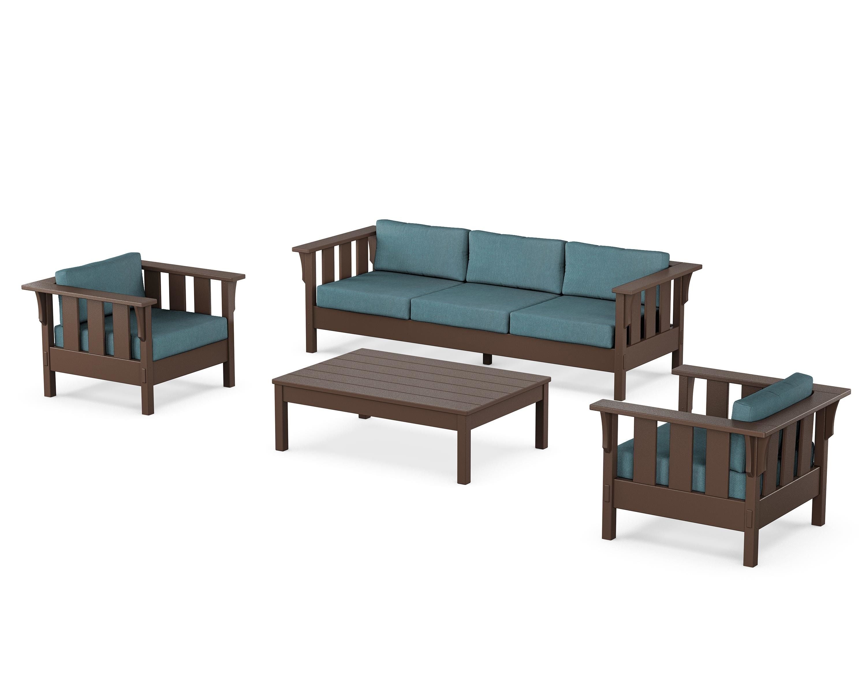 Martha Stewart by POLYWOOD Acadia 4-Piece Deep Seating Set with Sofa in Mahogany / Ocean Teal