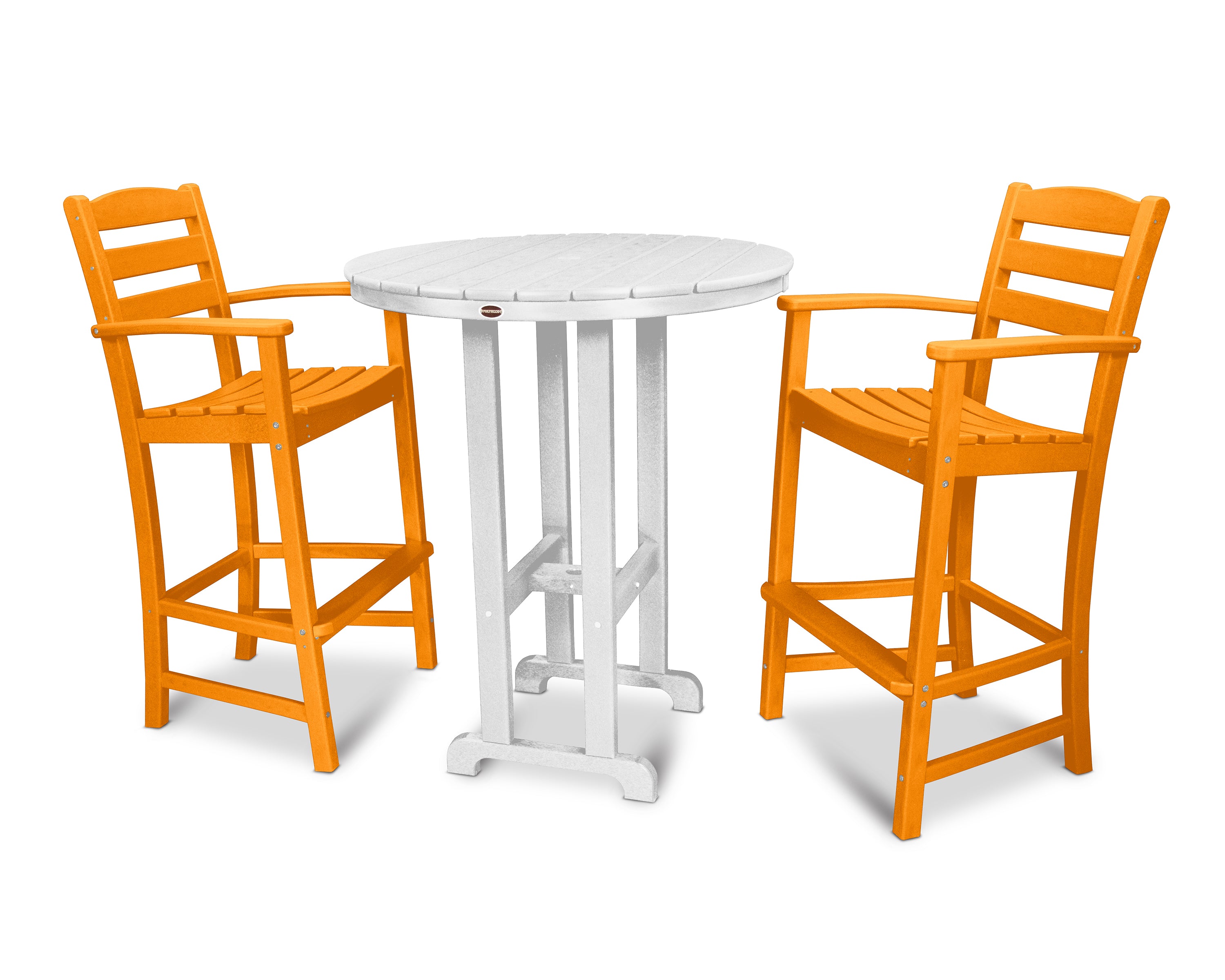 POLYWOOD® La Casa Café 3-Piece Round Farmhouse Bar Set in Tangerine / White