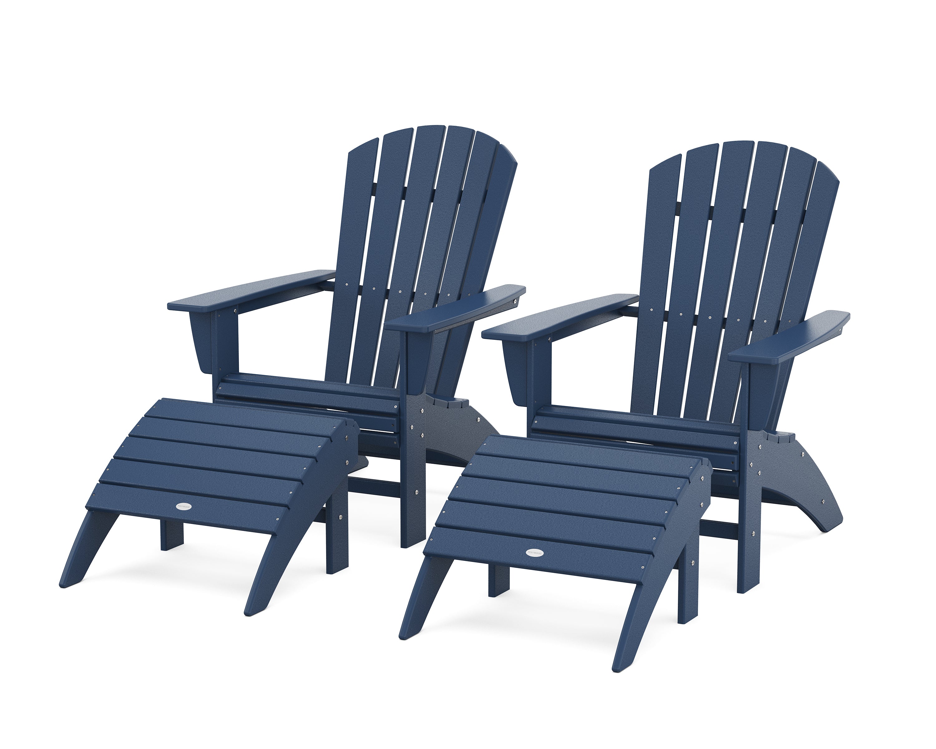 POLYWOOD Nautical Curveback Adirondack Chair 4-Piece Set with Ottomans in Navy