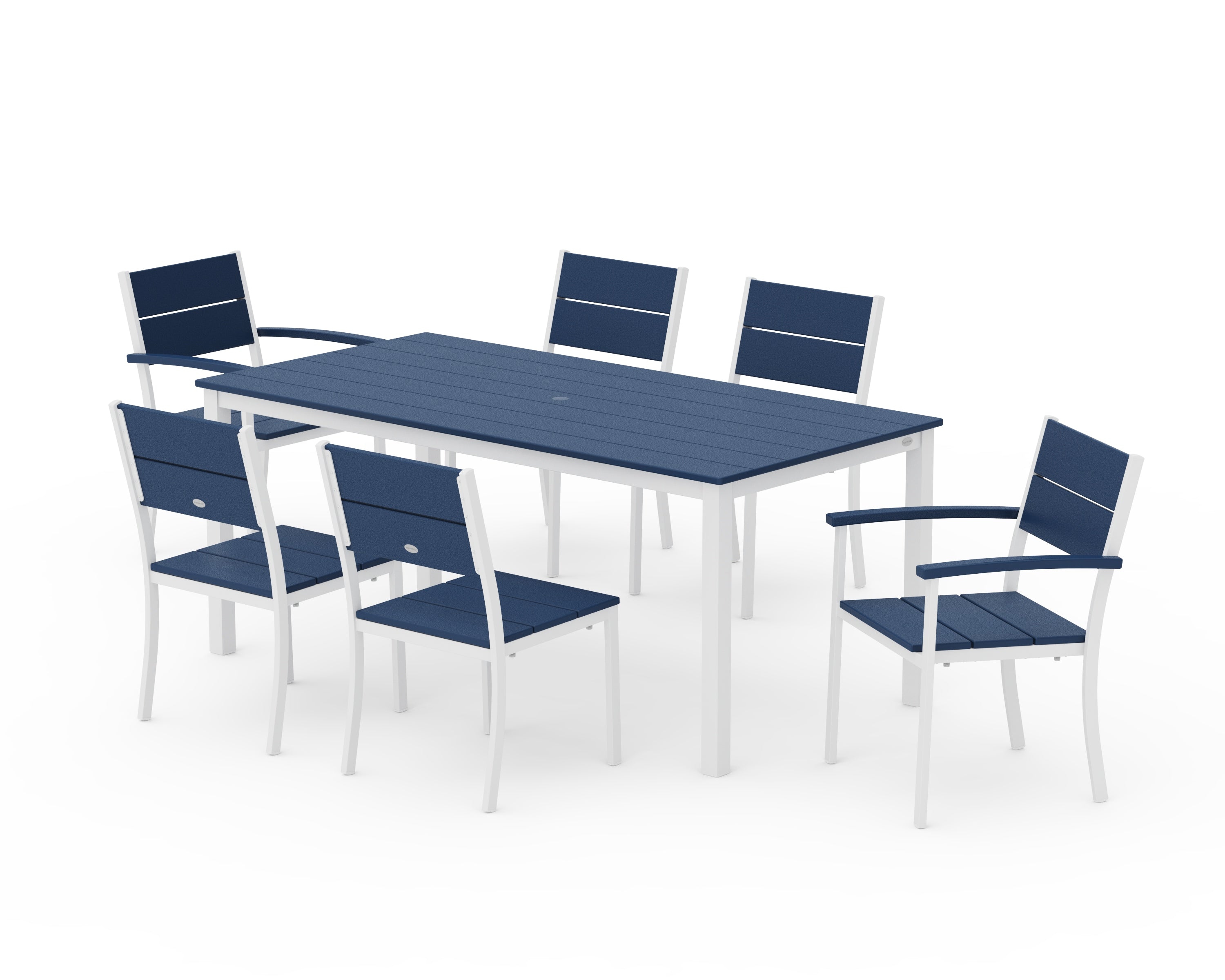 POLYWOOD Main Street 7-Piece Dining Set in White / Navy