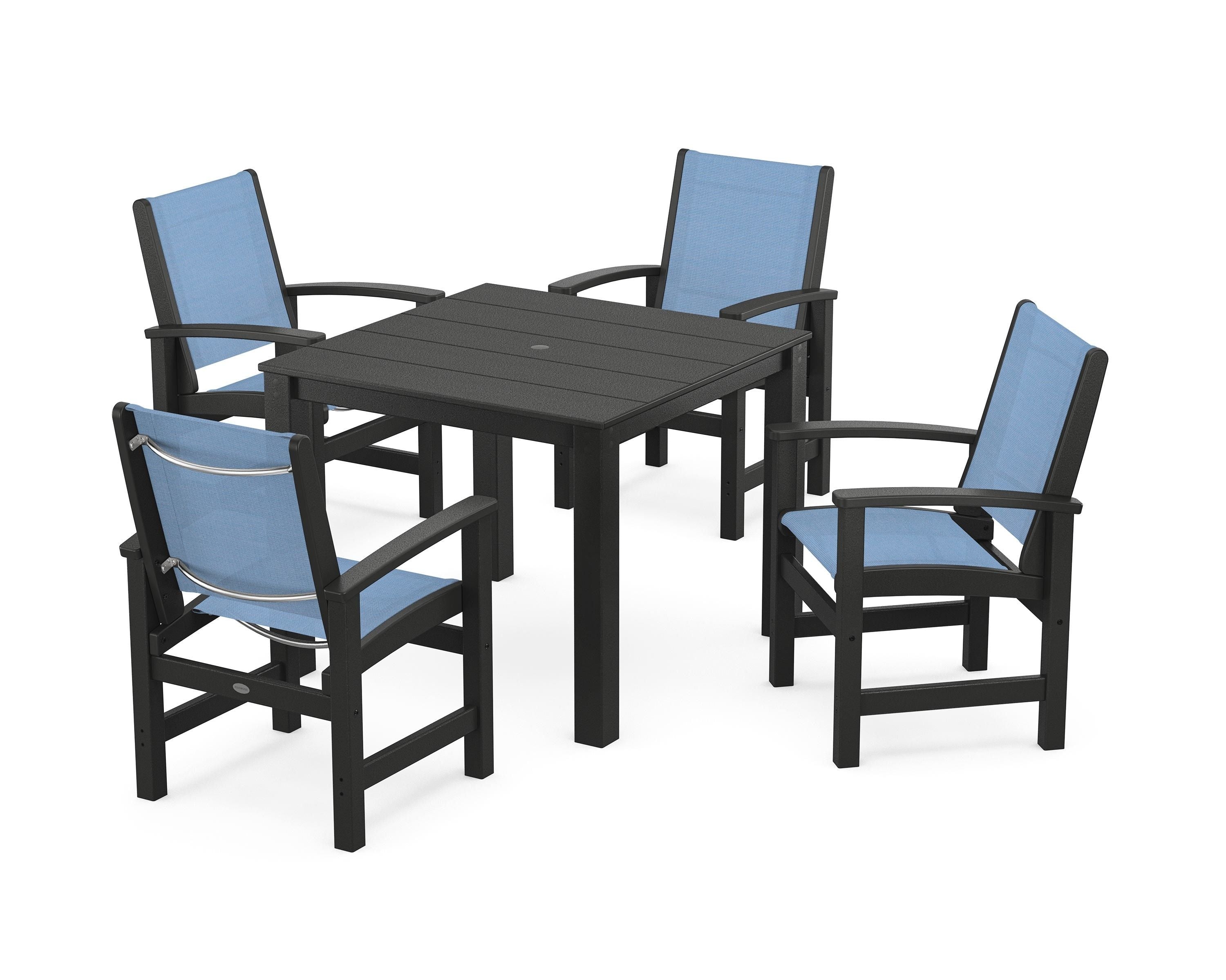 POLYWOOD Coastal 5-Piece Parsons Dining Set in Black / Poolside Sling