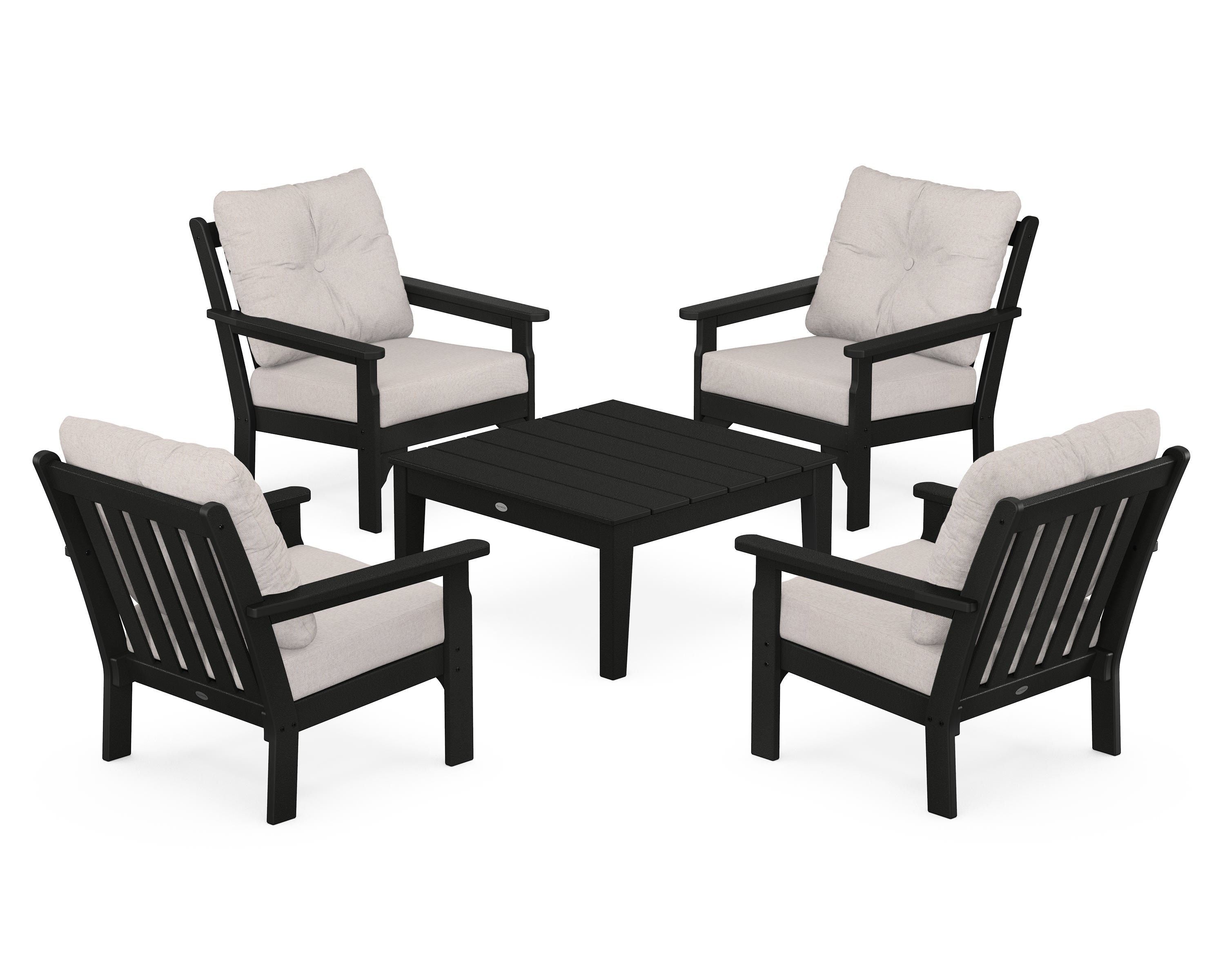 POLYWOOD Vineyard 5-Piece Deep Seating Conversation Set in Black / Dune Burlap