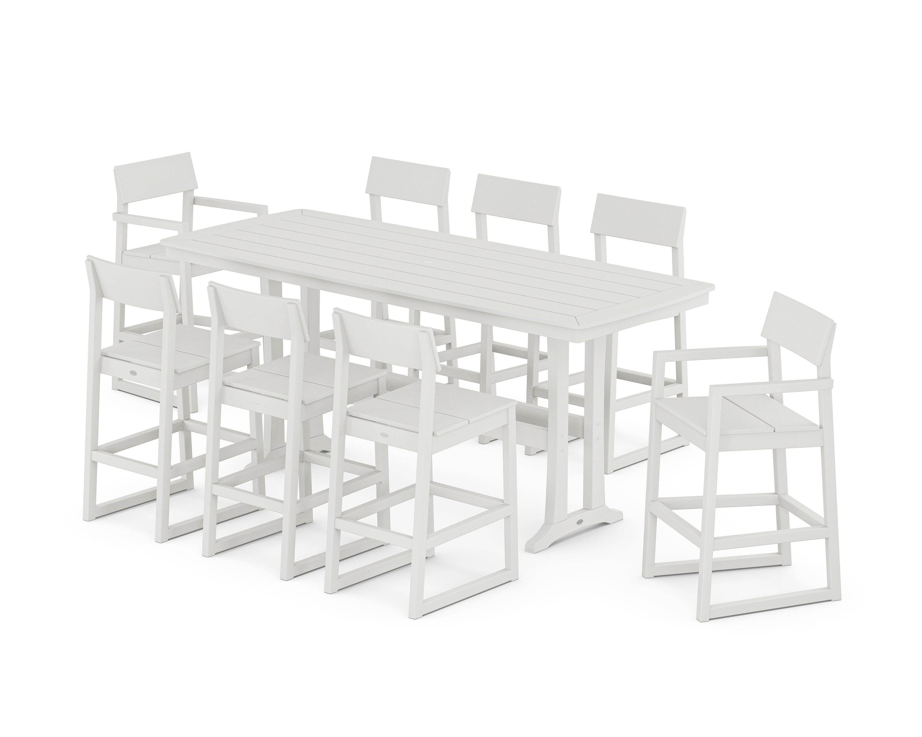 POLYWOOD EDGE 9-Piece Bar Set with Trestle Legs in Vintage White