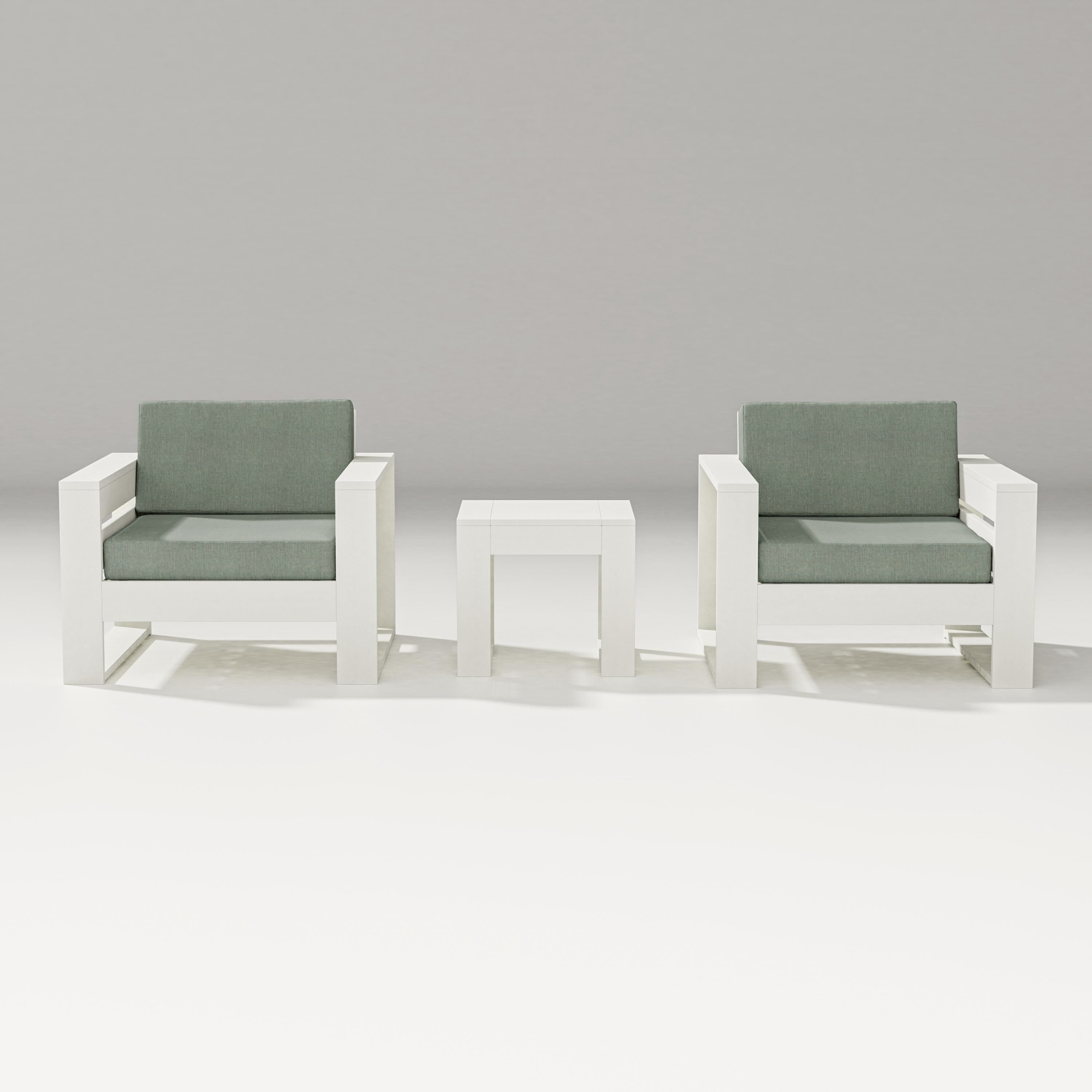 PW Designer Series Latitude 3-Piece Lounge Chair Set in Vintage White / Cast Sage