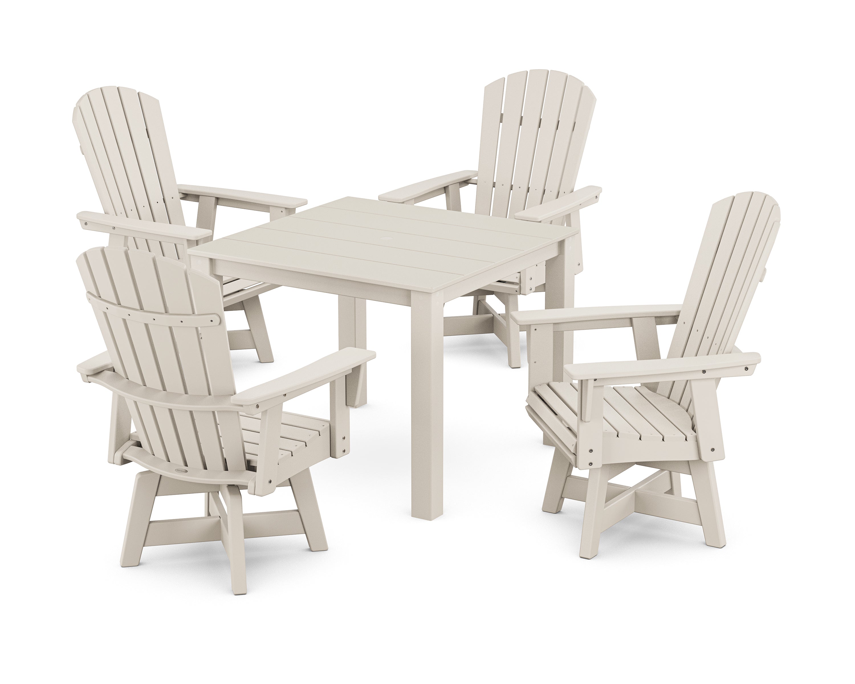 POLYWOOD Nautical Curveback Adirondack Swivel 5-Piece Parsons Dining Set in Sand