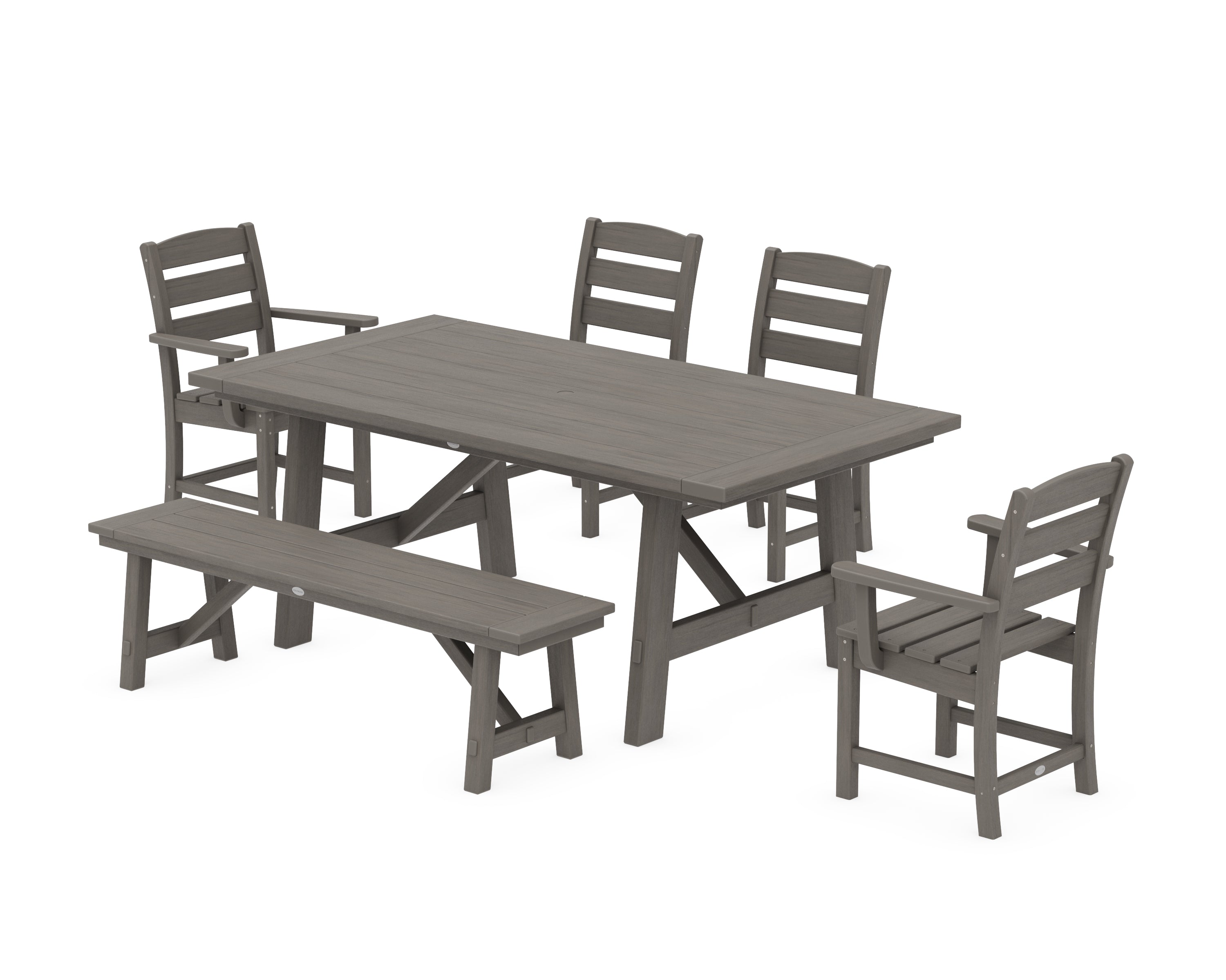 POLYWOOD Lakeside 6-Piece Rustic Farmhouse Dining Set With Bench in Driftwood
