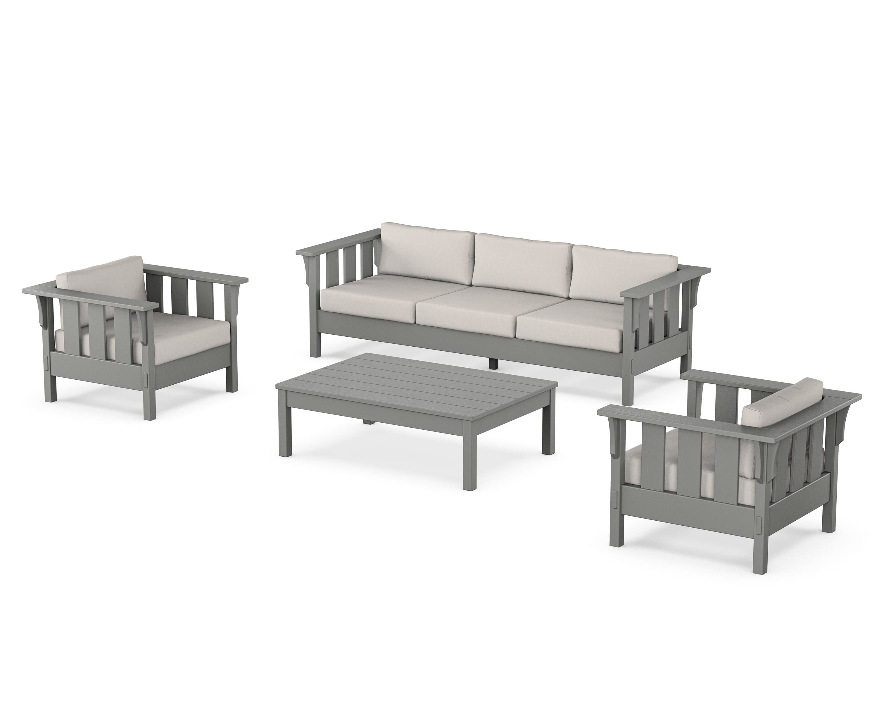 Martha Stewart by POLYWOOD Acadia 4-Piece Deep Seating Set with Sofa in Slate Grey / Cast Ash