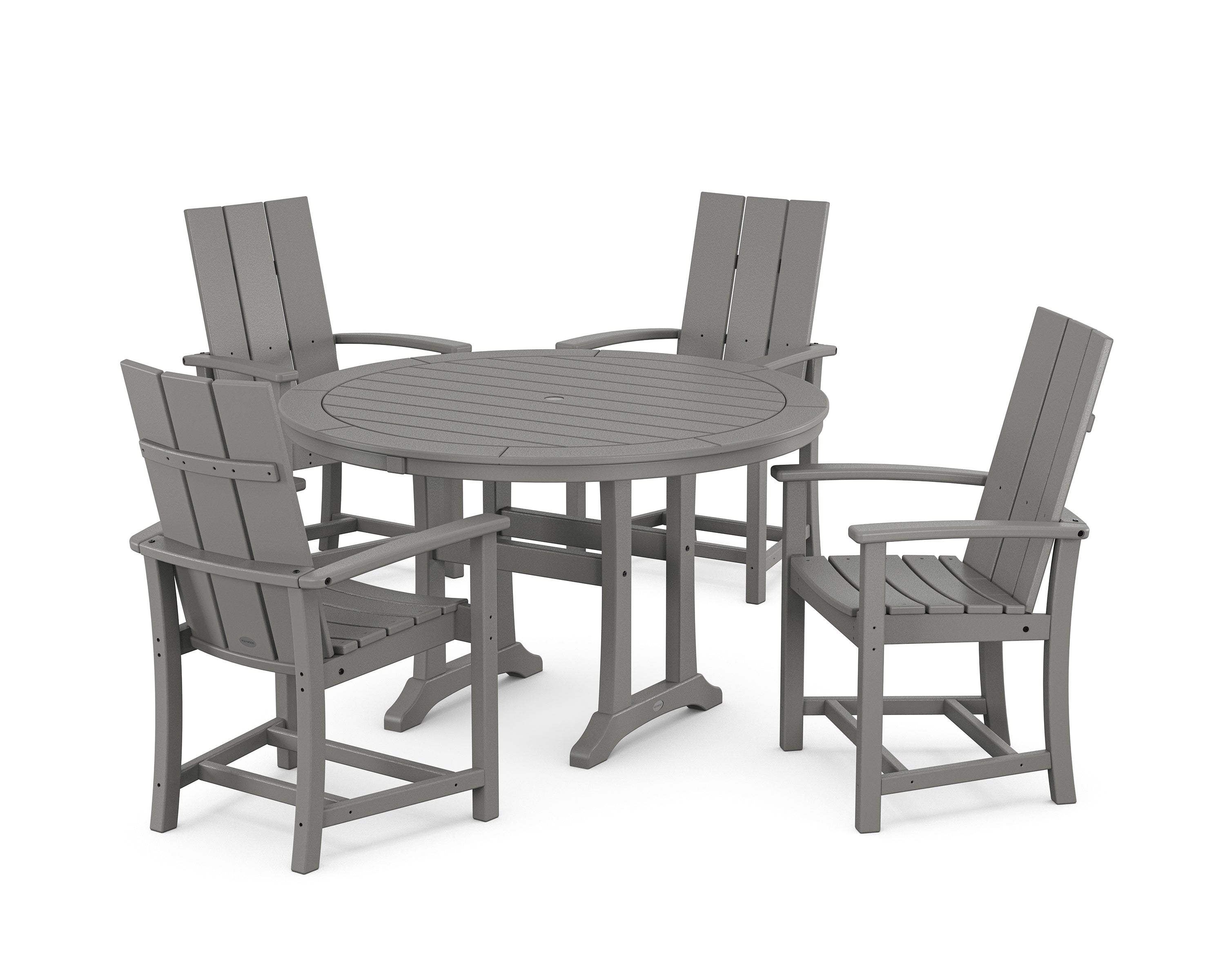 POLYWOOD® Modern Adirondack 5-Piece Round Dining Set with Trestle Legs in Slate Grey