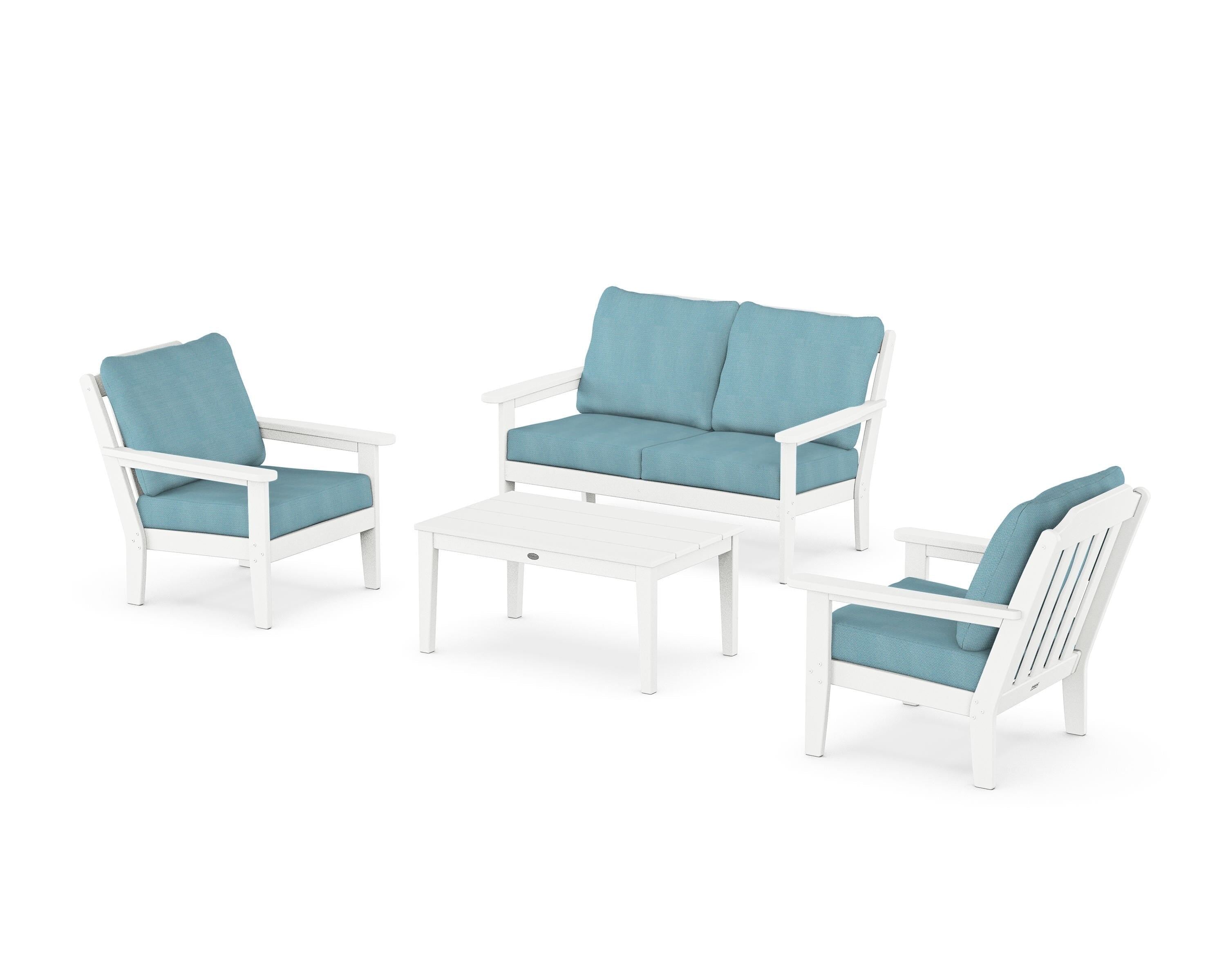 Country Living Cottage 4-Piece Deep Seating Set with Loveseat in White / Lattice Sky Blue