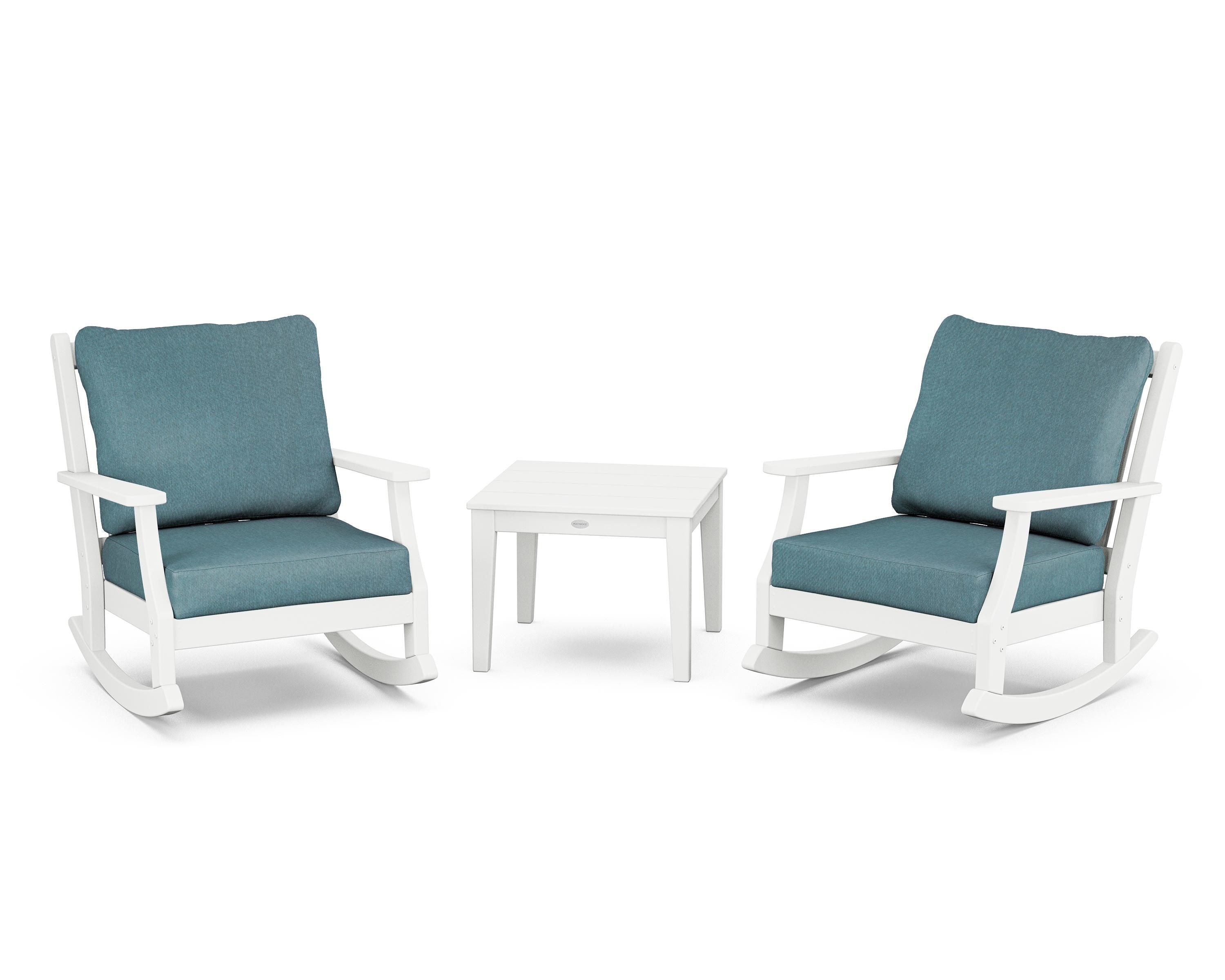 Country Living Wovendale 3-Piece Deep Seating Rocker Set in White / Ocean Teal