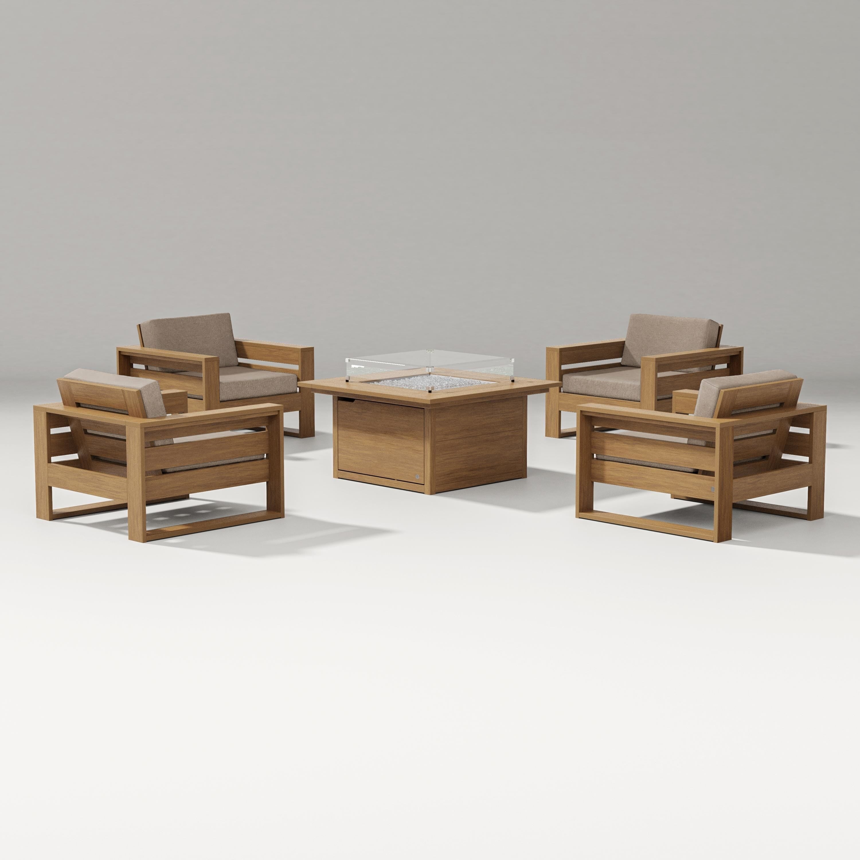 PW Designer Series Latitude 5-Piece Lounge Fire Table Set in Natural / Spiced Burlap