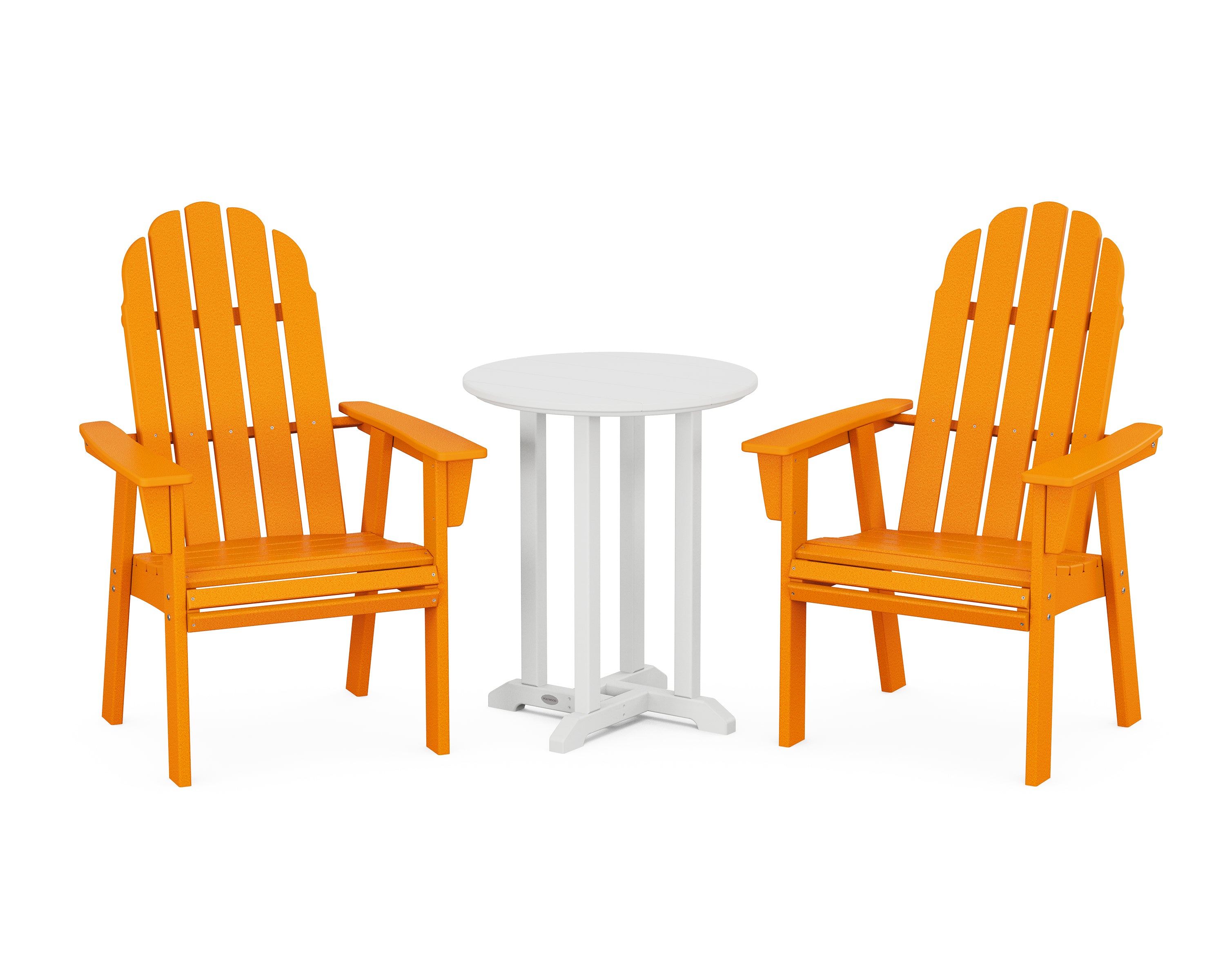 POLYWOOD Vineyard Adirondack 3-Piece Round Bistro Dining Set in Tangerine / White