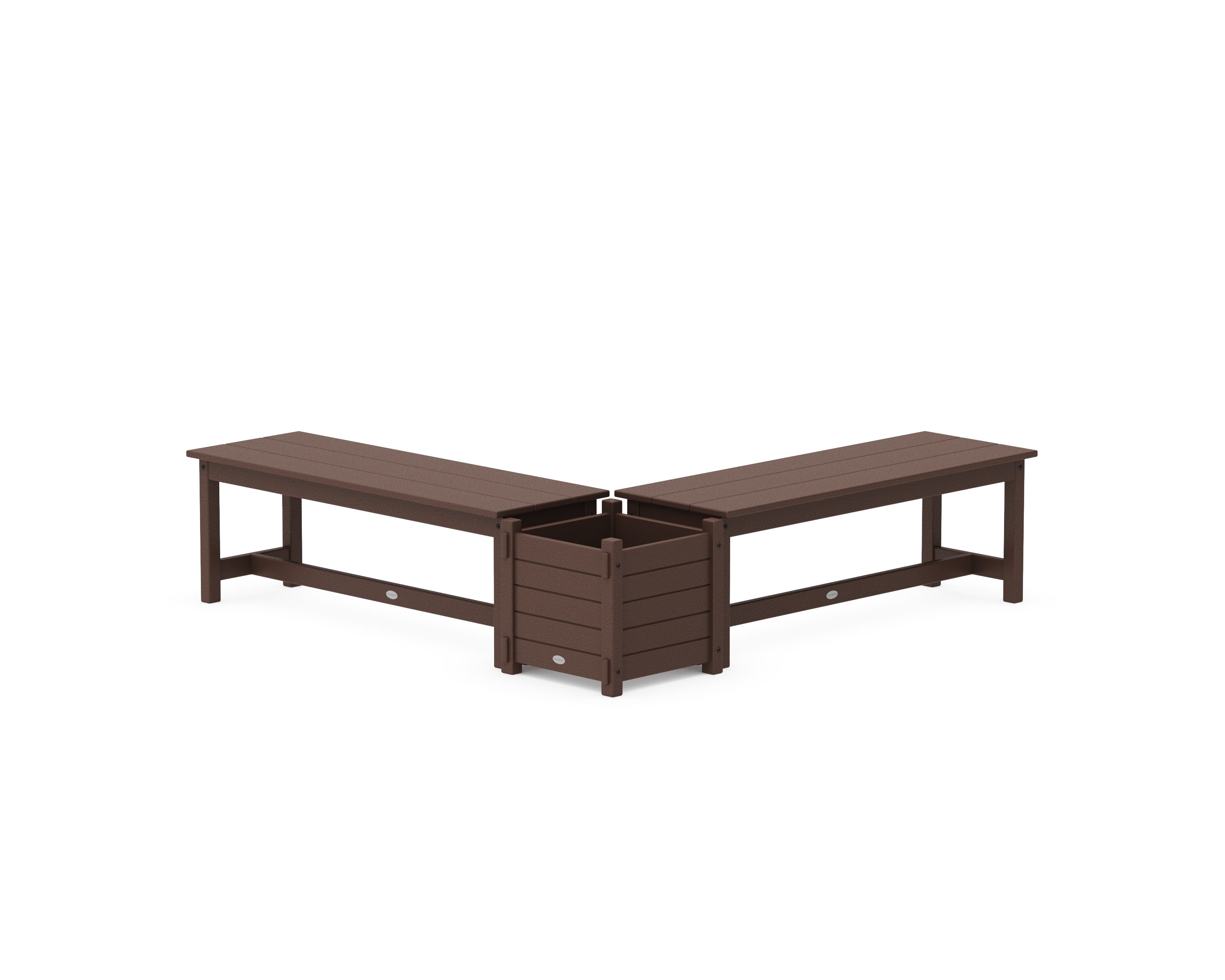 POLYWOOD 48" Nautical L- Shaped Planter Bench Set in Mahogany