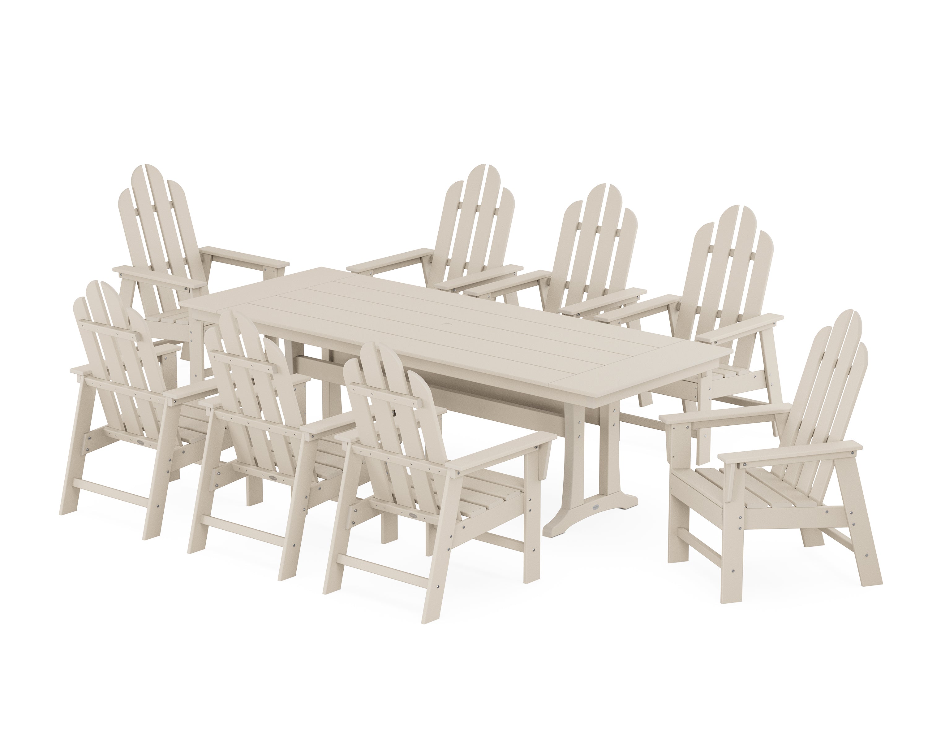 POLYWOOD® Long Island 9-Piece Farmhouse Dining Set with Trestle Legs in Sand