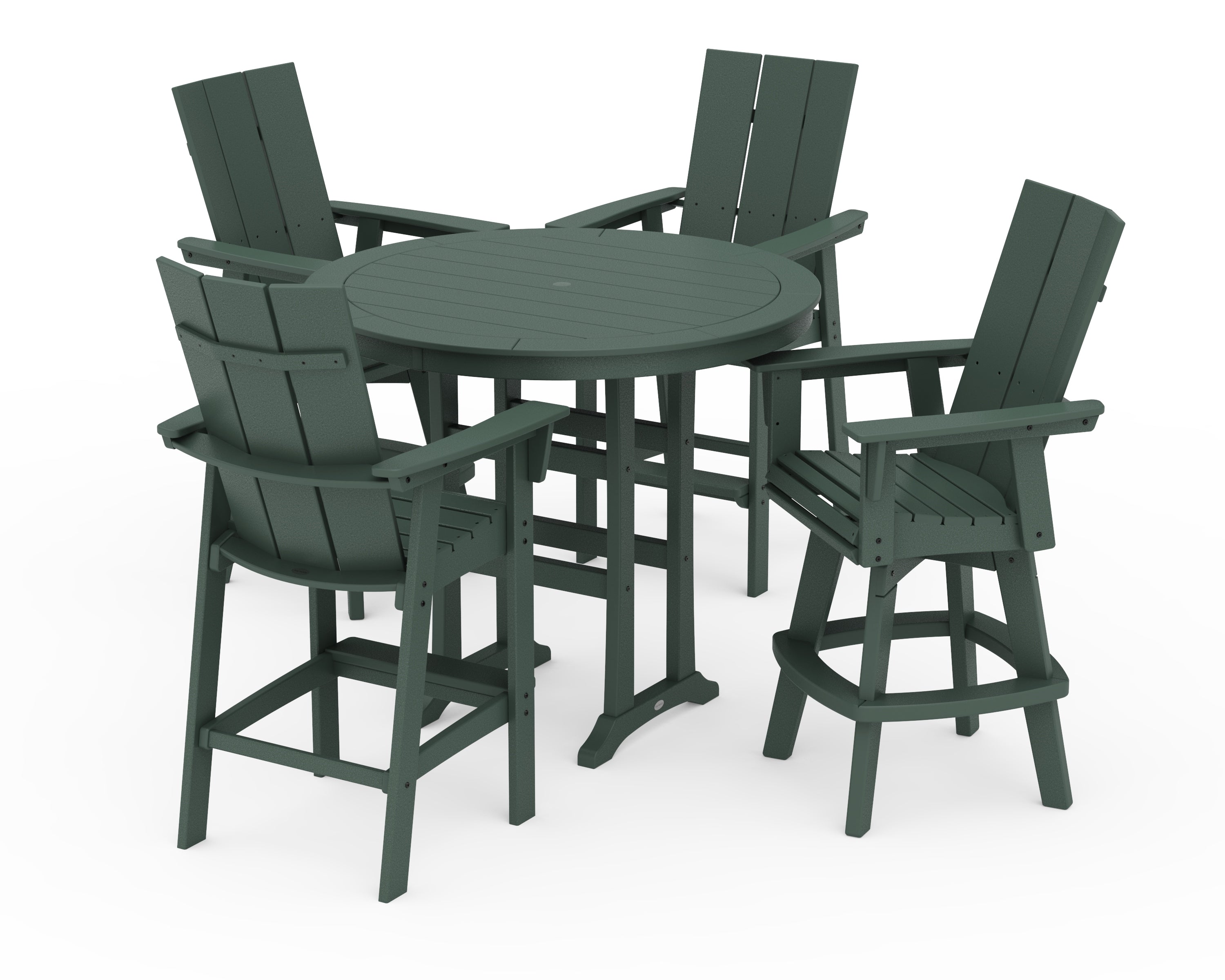 POLYWOOD Modern Adirondack 5-Piece Nautical Trestle Round Bar Set with Swivels in Green