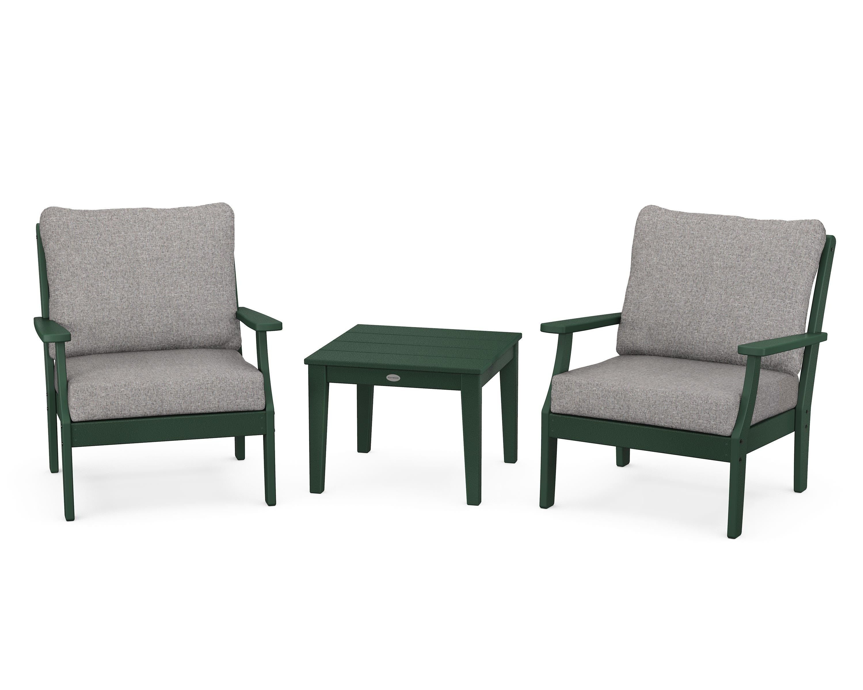 POLYWOOD Braxton 3-Piece Deep Seating Set in Green / Grey Mist