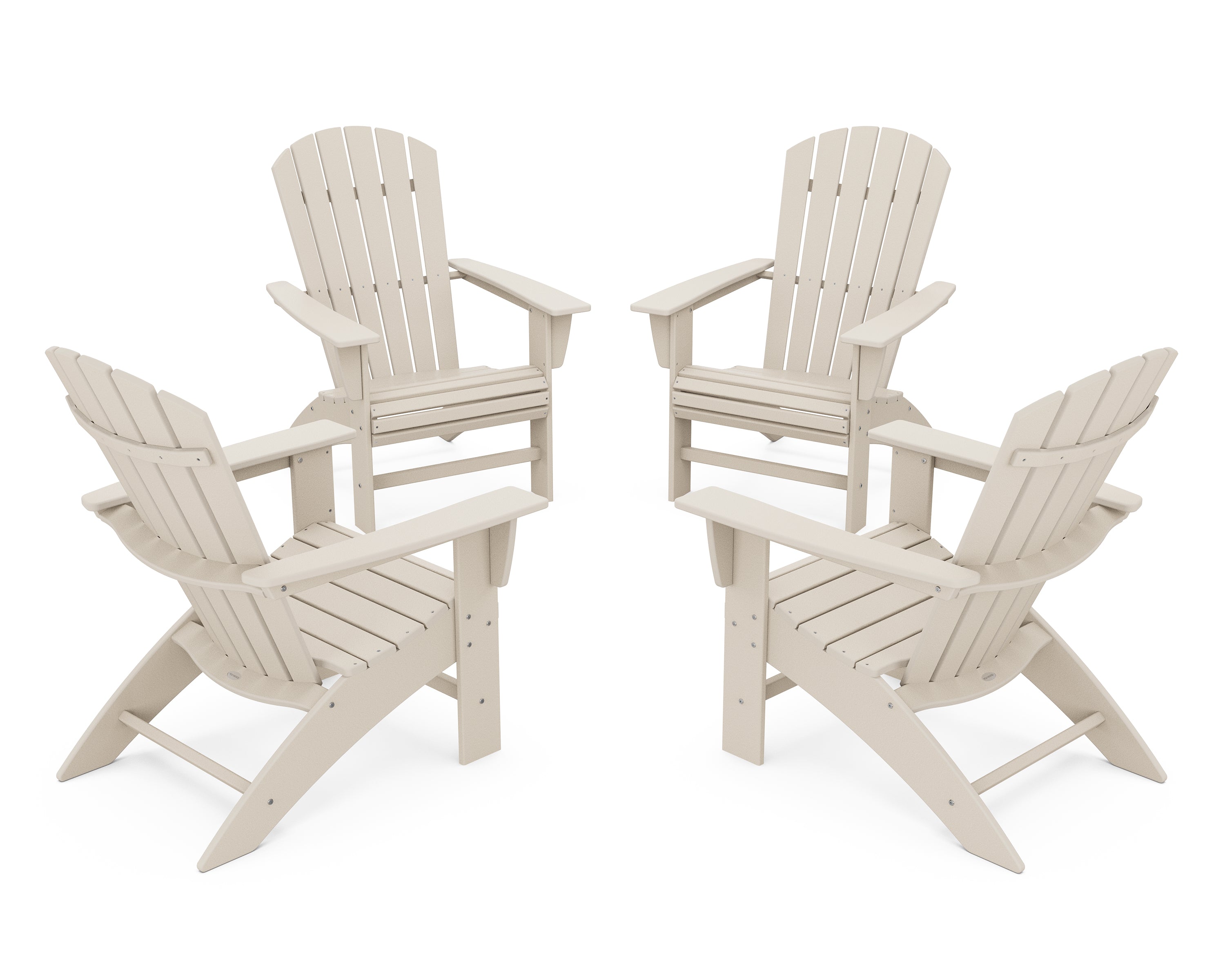 POLYWOOD 4-Piece Nautical Curveback Adirondack Chair Conversation Set in Sand