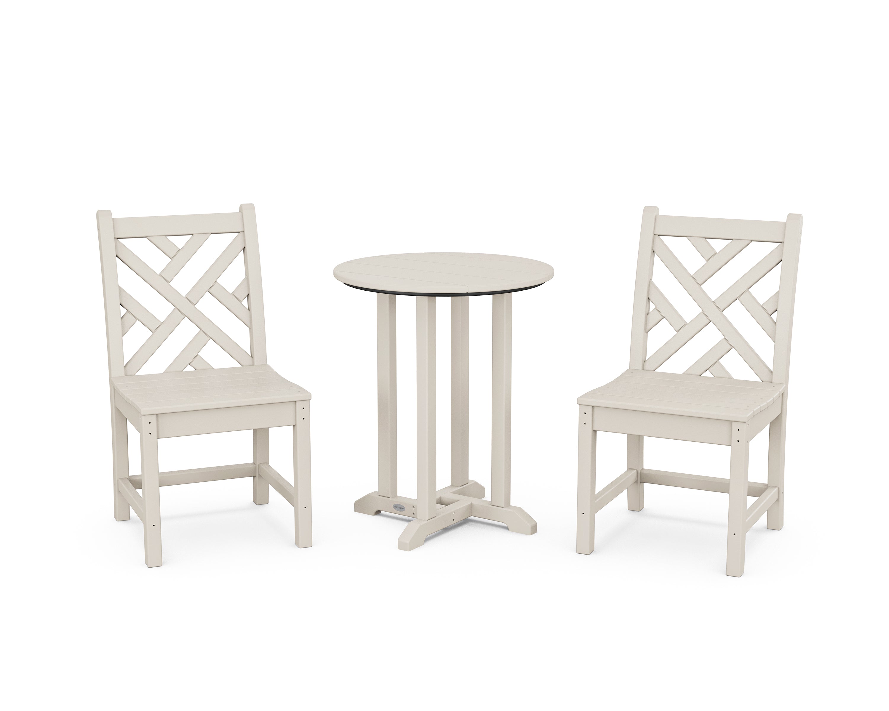 POLYWOOD Chippendale Side Chair 3-Piece Round Bistro Dining Set in Sand