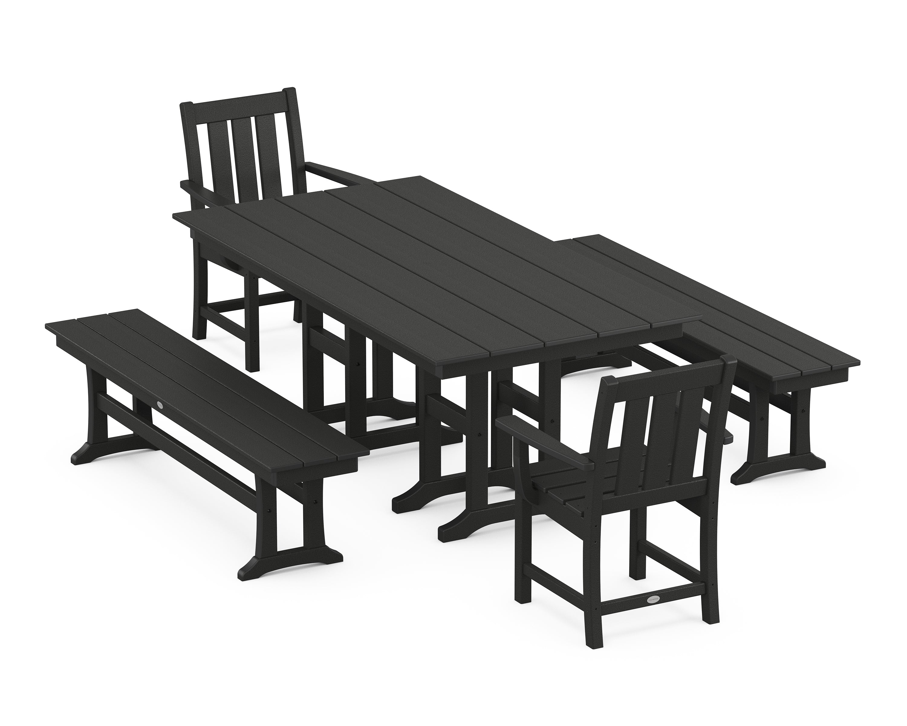 POLYWOOD Oxford 5-Piece Farmhouse Dining Set with Benches in Black