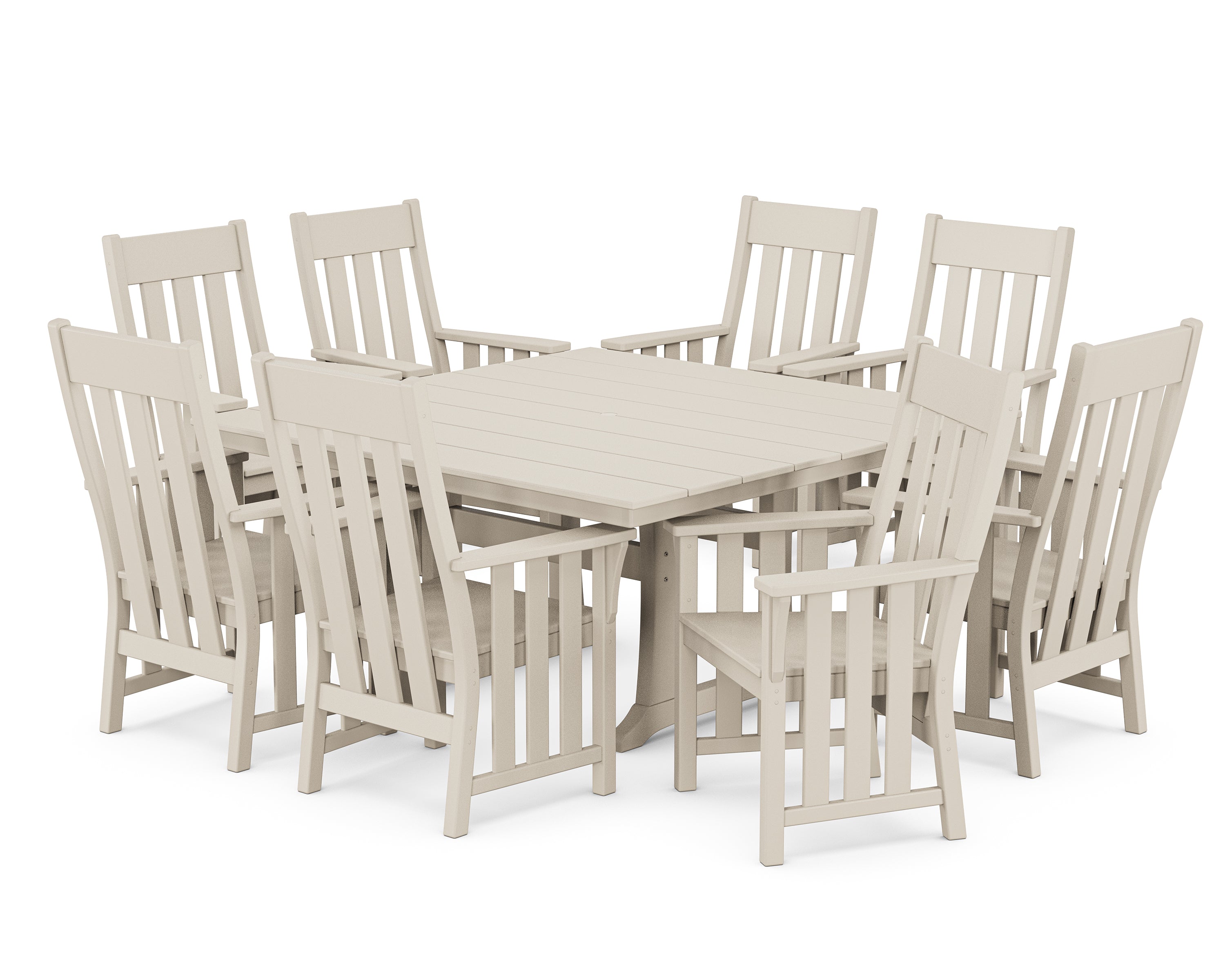Martha Stewart by POLYWOOD Acadia 9-Piece Square Farmhouse Dining Set with Trestle Legs in Sand