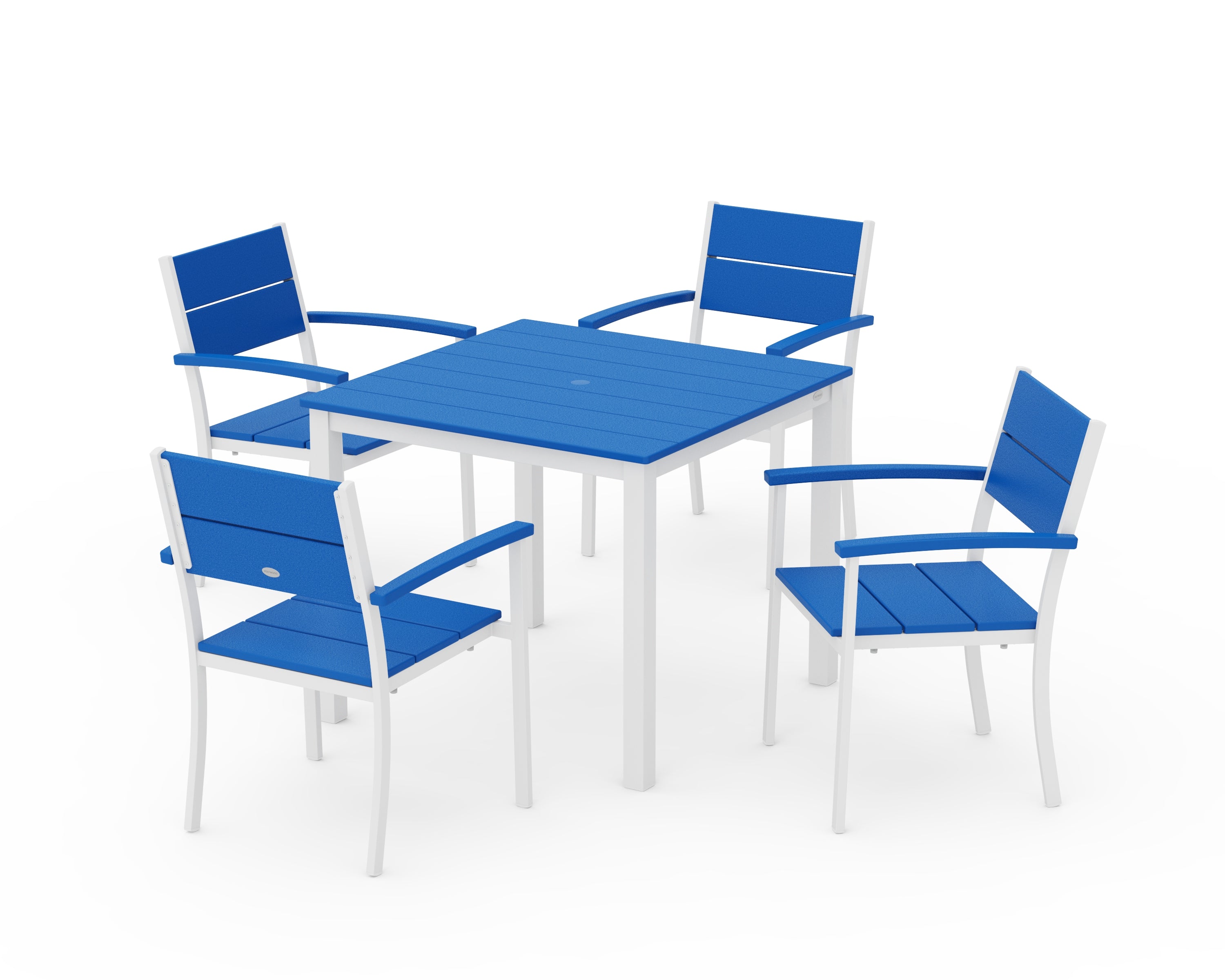 POLYWOOD Main Street 5-Piece Dining Set in White / Pacific Blue